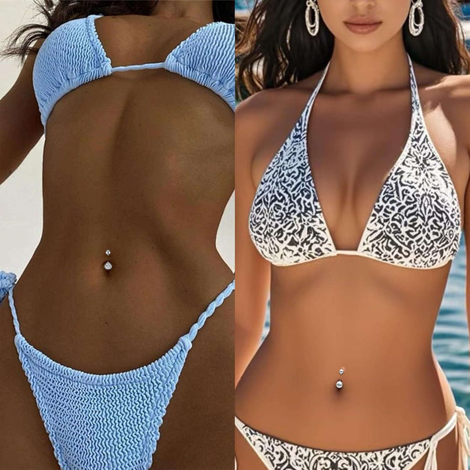 9PCS 14G 1.6MM Belly Button Ring Stainless Steel Clicker Belly Ring CZ Opal Pearl Belly Piercing Navel Piercings Pack for Women - Image 6