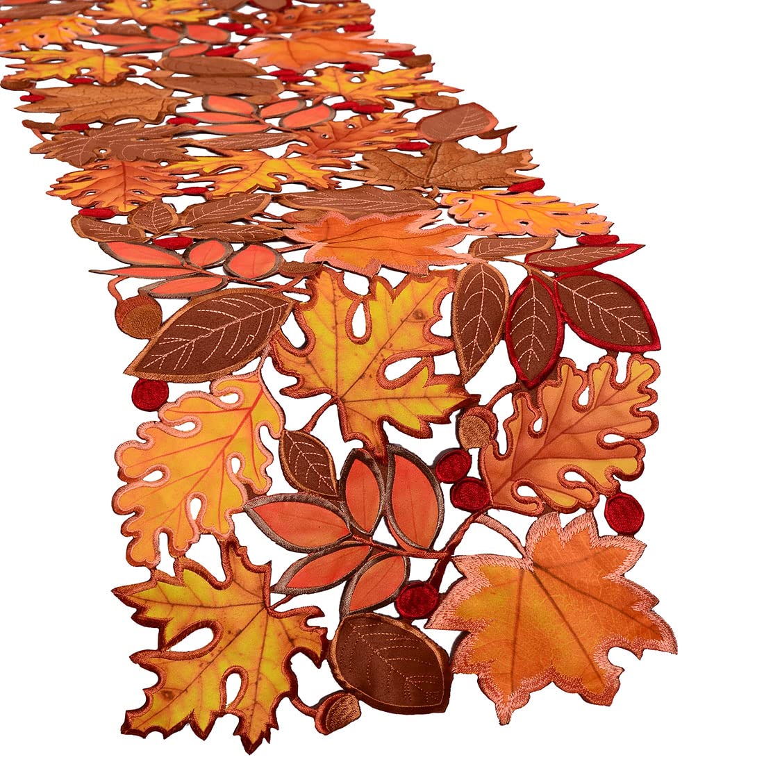 Simhomsen Embroidered Fall Leaves Table Runner for Thanksgiving Autumn Harvest Decorations (14 × 34 inches)