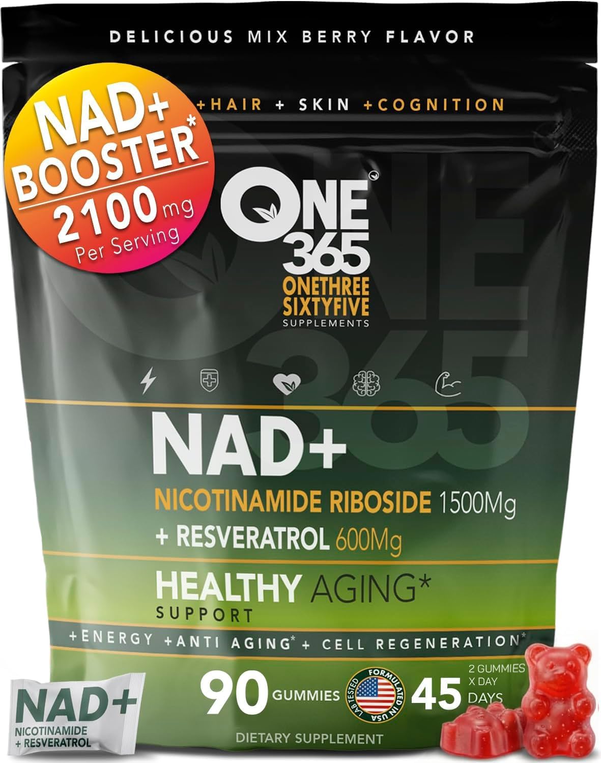 NAD+ Supplement Gummies Nicotinamide Riboside Resveratrol Cellular Energy Healthy Aging Support Antioxidant NAD Plus Booster for Women and Men Vegan Non GMO 1500mg Gummy Vitamins