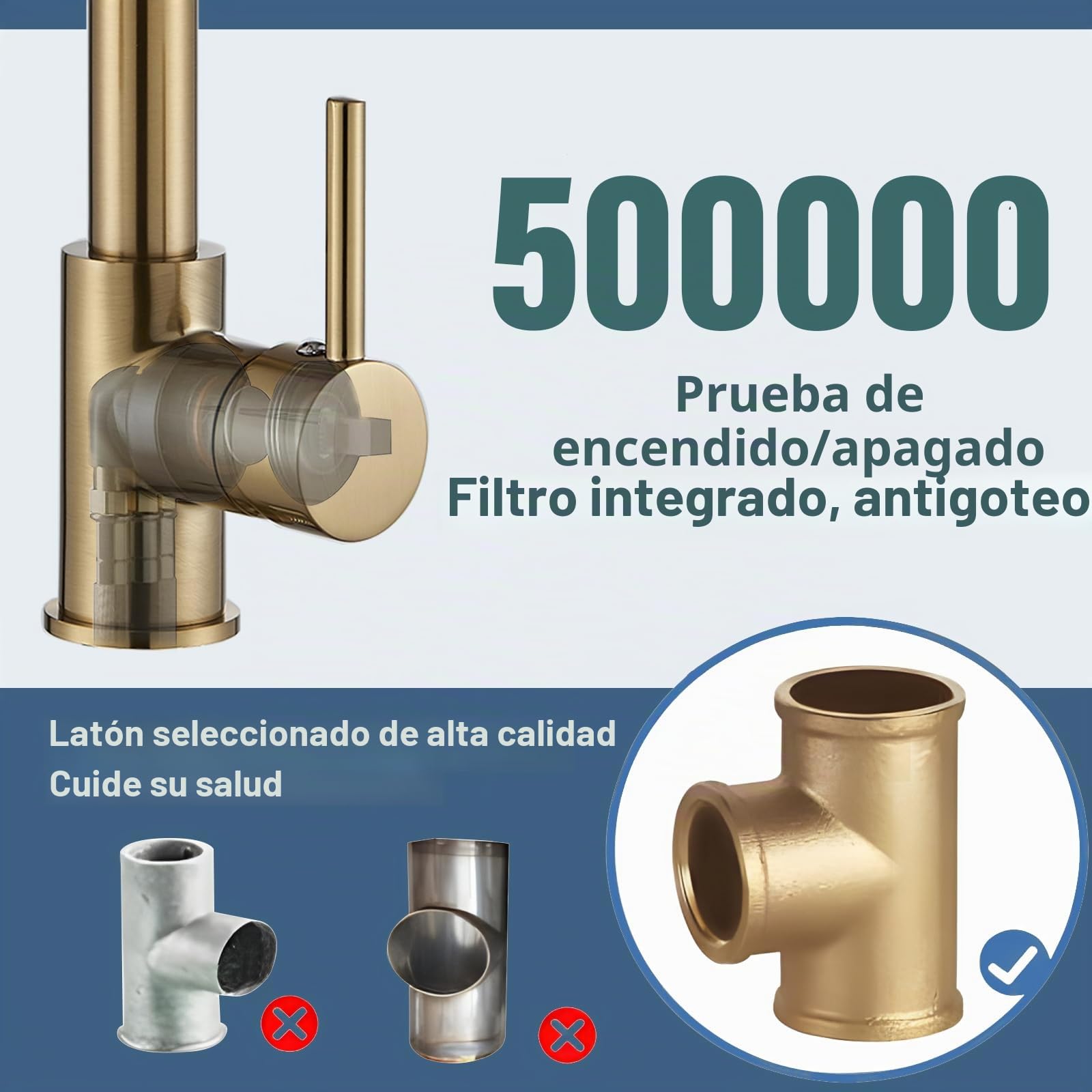 JUNSHENG Mezclador de cocina con alcachofa extraíble, mezclador de cocina giratorio 360°, monomando, acero inoxidable, dorado cepillado