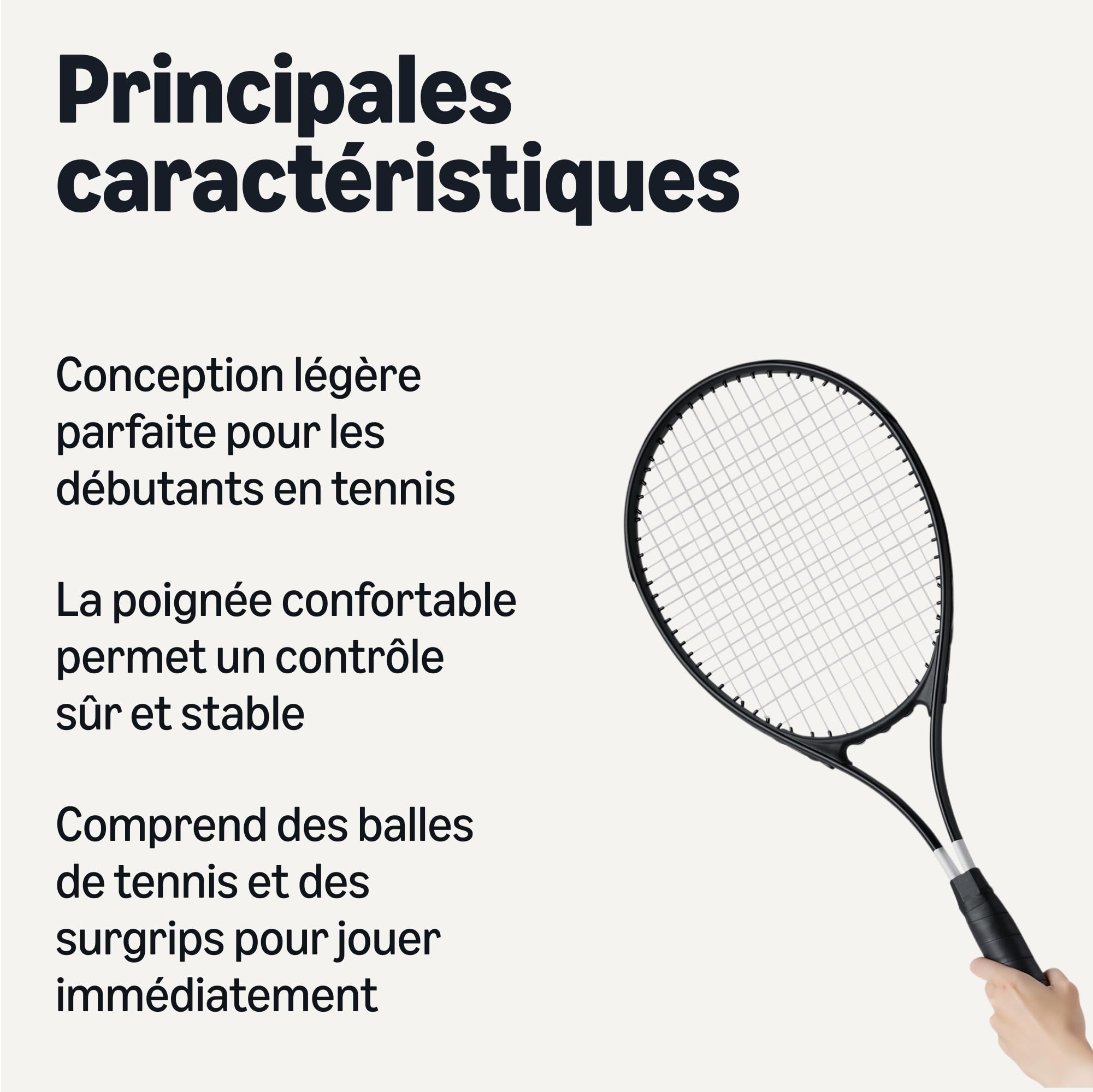 Amazon Basics Lot de 2 raquettes de tennis pour adulte 68.5 cm, 3 Balles et 2 Surgrips, Noir