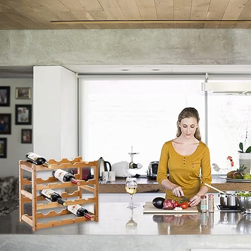 Miniatura 6 de TOPZEA Estante de vino para encimera, estante de almacenamiento de vino de madera para 16 botellas, soporte de exhibición de vino rústico de 4