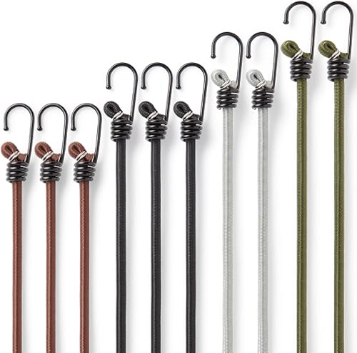 Pluvios Cuerdas elásticas con ganchos resistentes para exteriores, paquete de 10, variedad de tamaños, correas elásticas multiusos para equipaje,