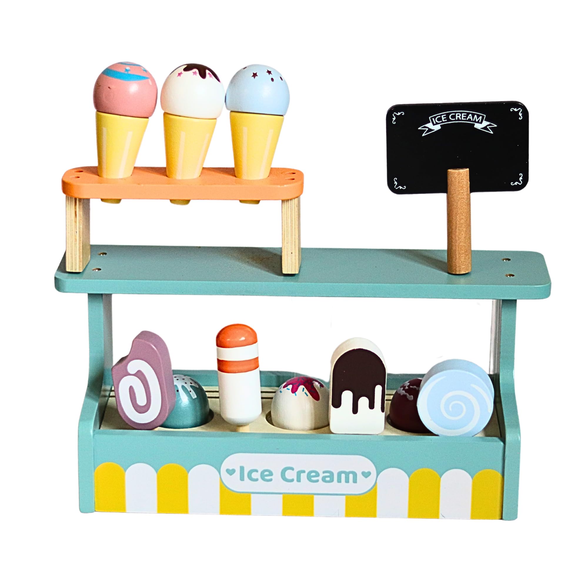 Big Game Hunters Wooden Ice Cream Shop Play Set, Wooden Play Food & Kitchen Accessories, Gift for Boys & Girls