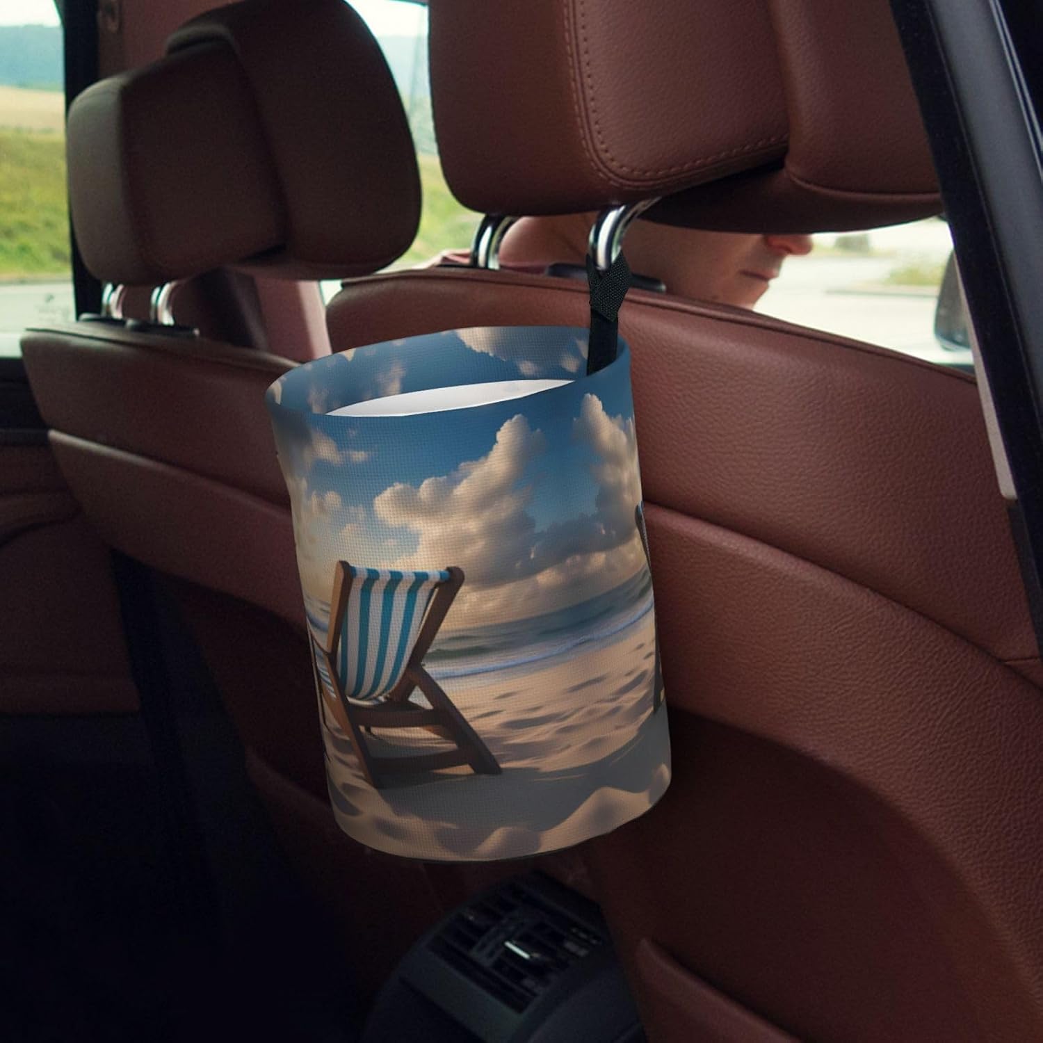 Beautiful Blue Sky and sea Car Trash can, Hanging Foldable car Trash can, car Storage Box Accessories, Suitable for Travel SUV Truck Sedan image 5
