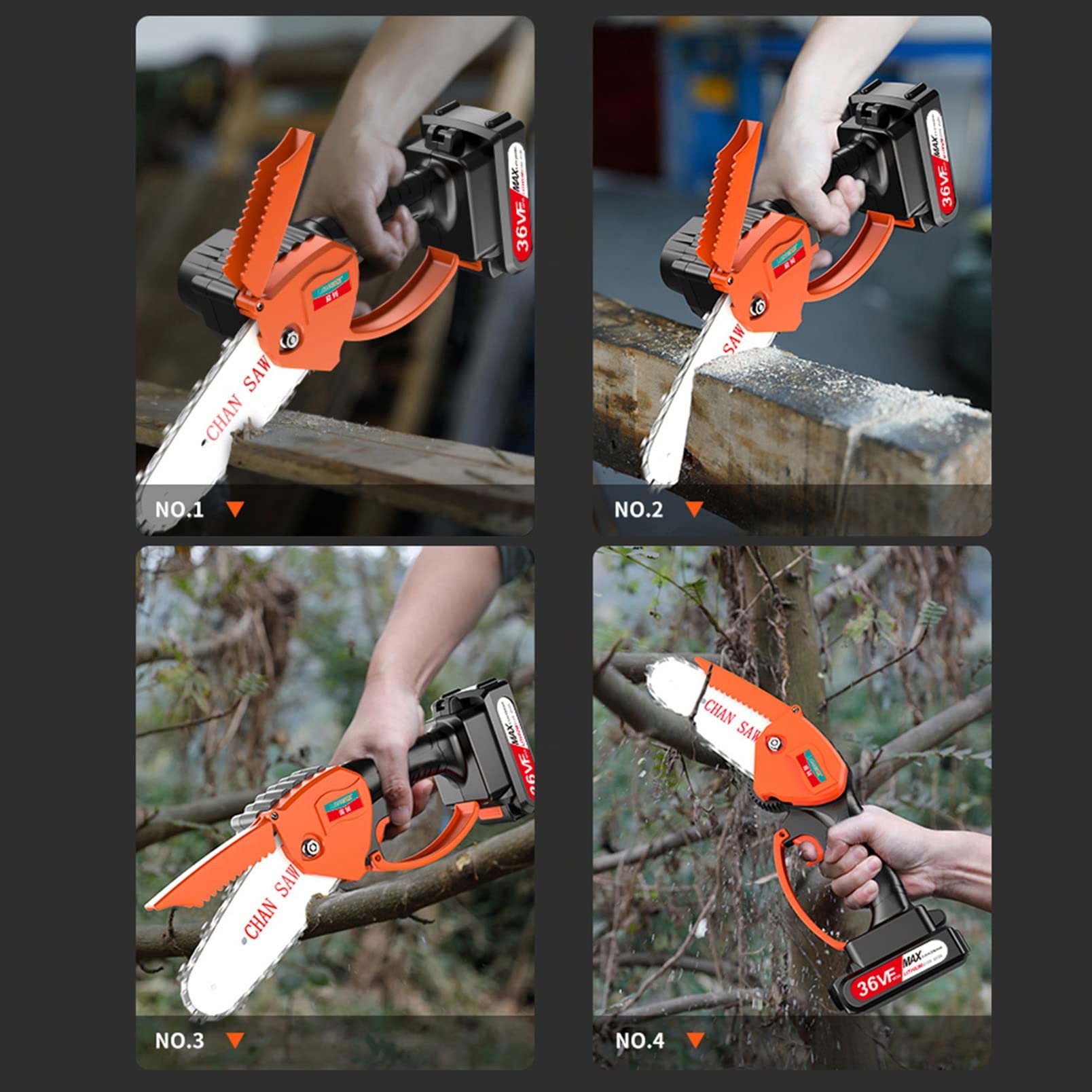 4 Pulgadas Mini Motosierra Batería Sin escobillas,Sierra Eléctrica Inalámbrica Portátil,con Batería Recargable para Cortar Madera, Tijeras De Podar, Patio, Hogar y Jardín(2 Cadena,2 Bateria)