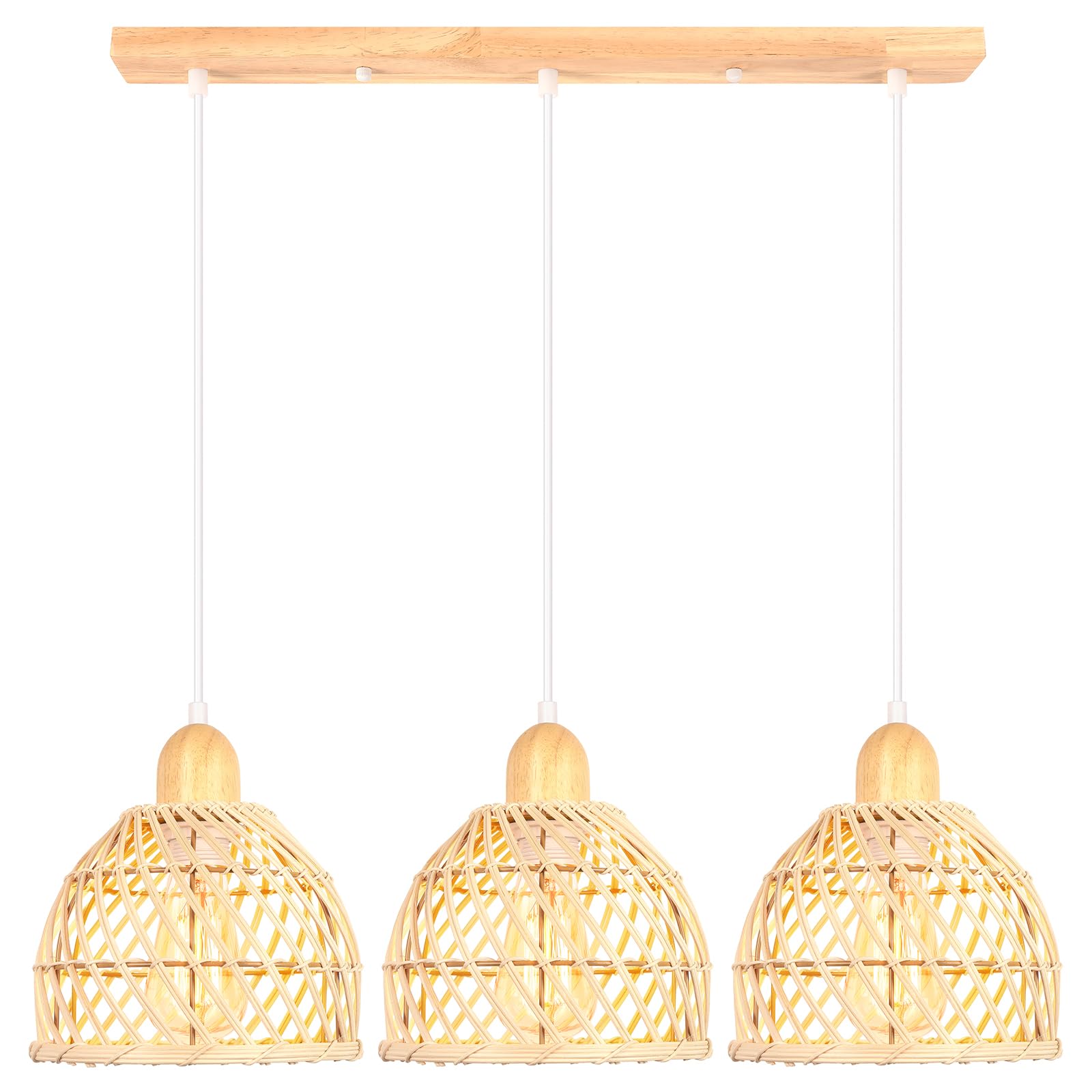 iDEGU 3 Lampade a Sospensione, Moderna, Lampada da Soffitto, in Legno e Bambù, Spirale, Vintage, E27, Lampada da Soffitto, Retro, Lampada a Sospensione, Rattan, per Sala da Pranzo, Cucina, Soggiorno