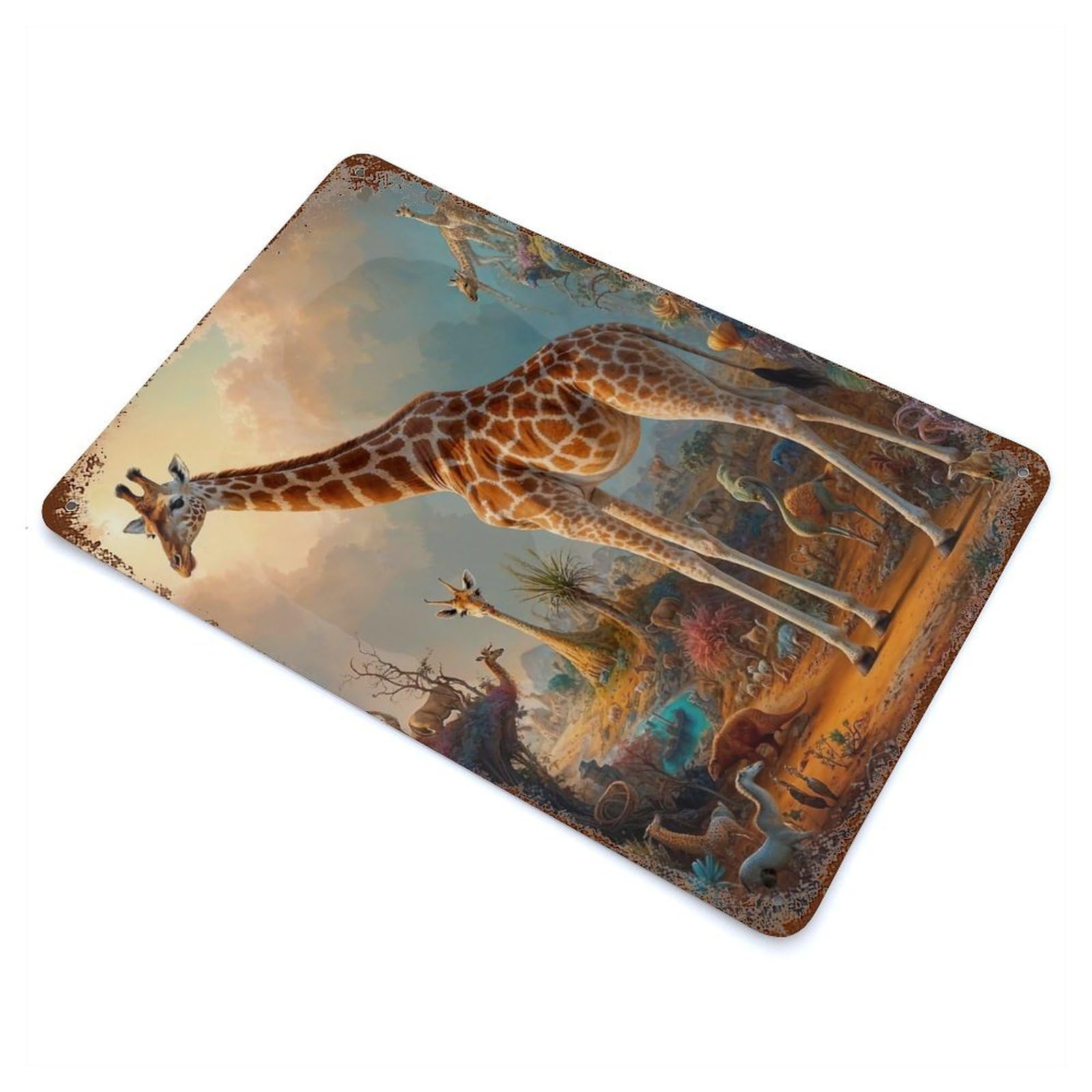 Fantastic Giraffe Rust Effect Tin Sign 11.8"x7.9", Old School Wall Decor for Living Room, Hallway And Home Decor