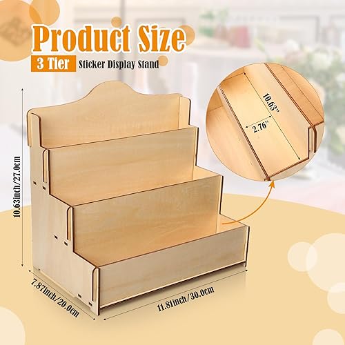 Miniatura 3 de 2 soportes de exhibición de tarjetas de felicitación de 3 niveles, calcomanías de madera, estantes portátiles en blanco para fotos, postales, joyas,