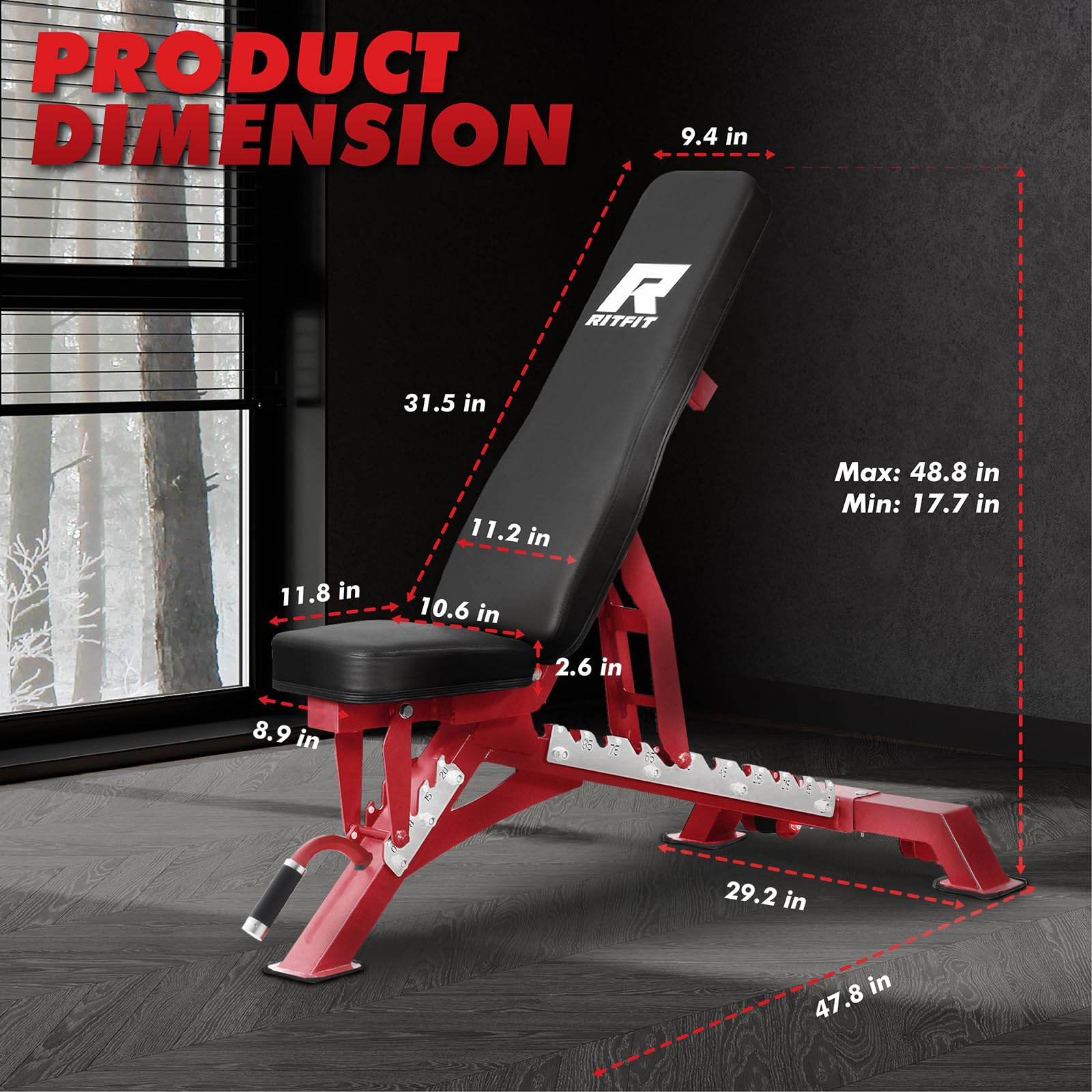 Adjustable Weight Bench, Incline Decline Flat, 1300LB Capacity | Full Body Workout Bench for Home Gym Strength Training, 10 Backrest Positions, 3 Seat Angles, Heavy Duty Steel Frame
