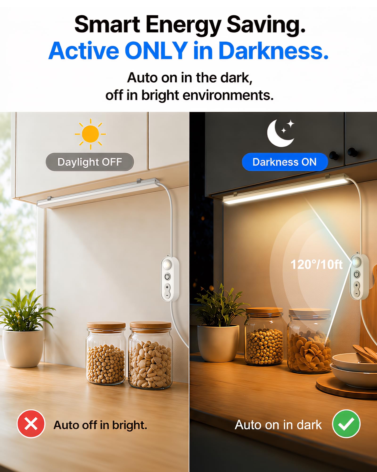 Bewegungsmelder, dimmbar, Unterschrankbeleuchtung, 6000 K, weiß, steckbar, verknüpfbare LED-Schrank-Lichtleisten, 30,5 cm, 2 Stück