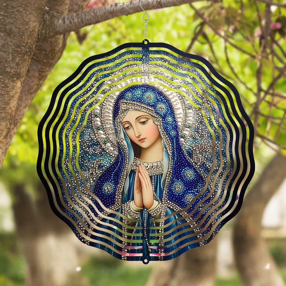 Girador de viento de oración de la Virgen María, molinillos de viento de metal para interiores y exteriores, decoración de jardín colgante de la Virgen María religiosa para exteriores, molinillos de