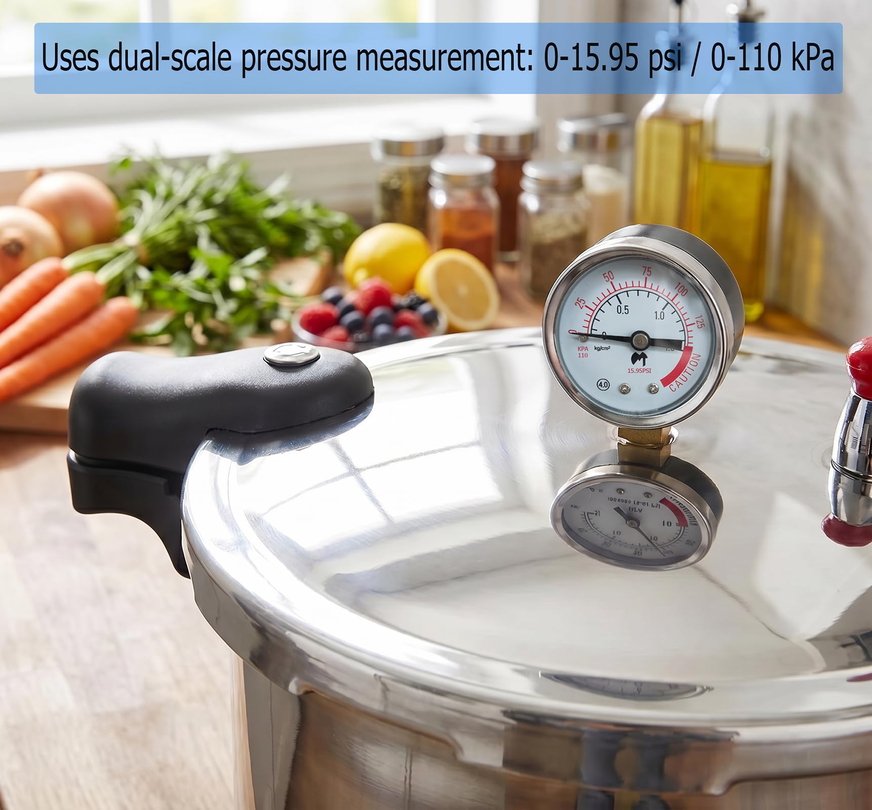 25 liter pressure cooker & Pressure Canner Cooker | induction compatible | Pressure gauge and pressure regulator | Aluminum and stainless steel | 13 Psi (+/- 5%) pressure release