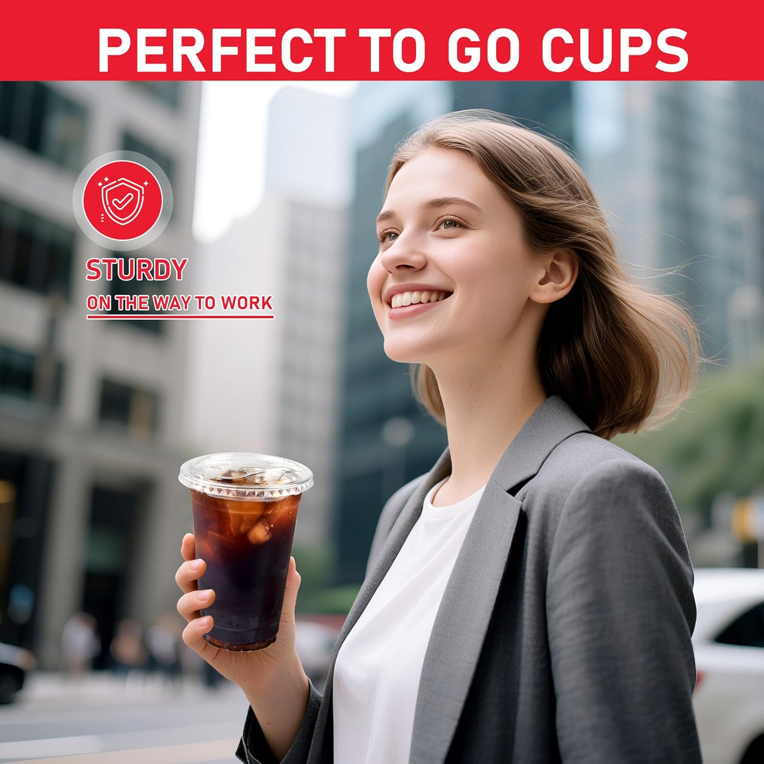 Plastic Cups with Lids 16 oz 100 pack, Clear Disposable Iced Coffee Cups with Strawless Sip Lids, Drink Cup for Cold Drinks, Iced Coffee - Image 7