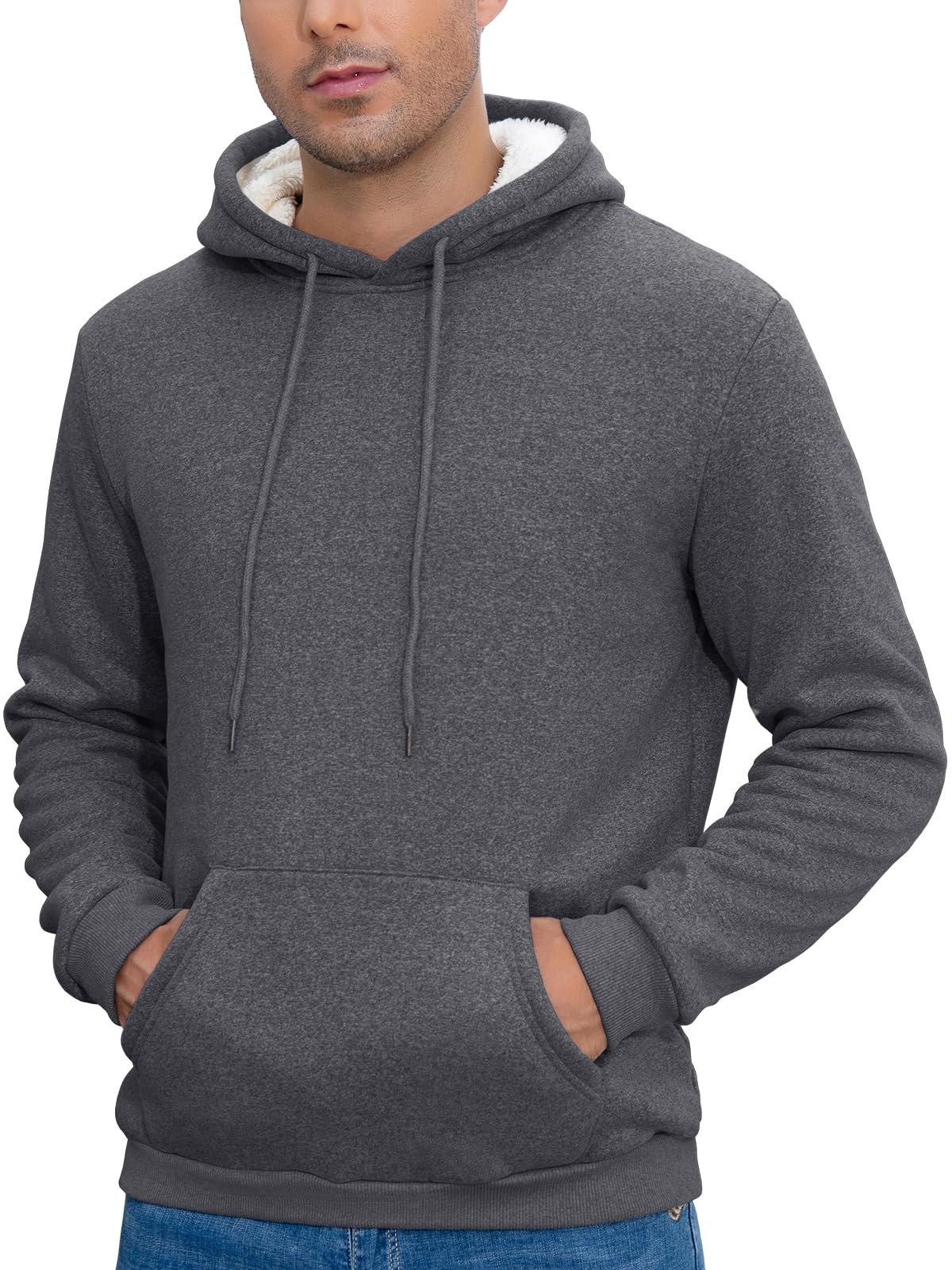 Vorvowry Fleecepullover Herren Fleece Hoodie Warm Gefütterter Thermo Sherpa Kapuzenpullover mit Kängurutasche Dicker Winterpullover Herren