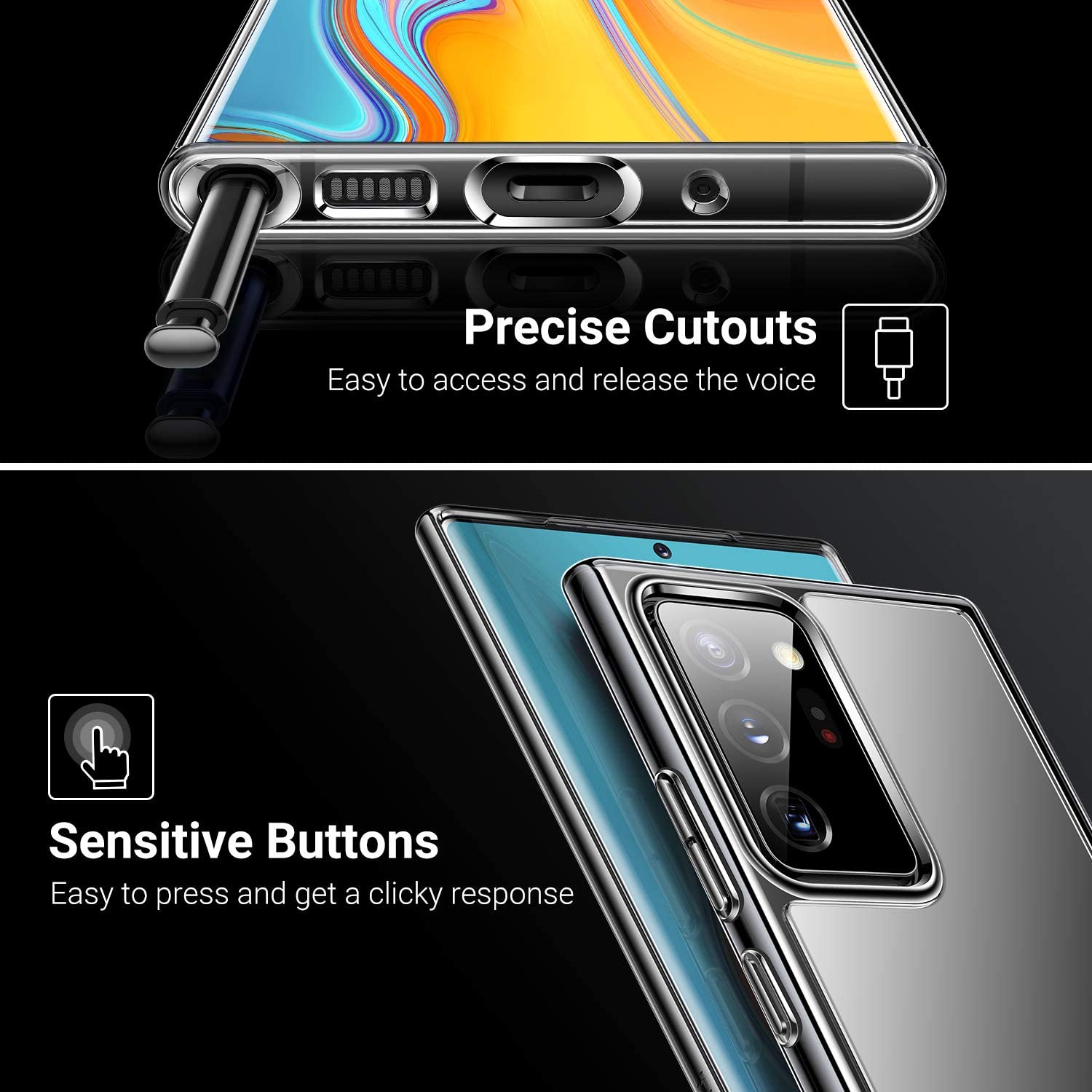 Dl3 Mobilak Case Compatible With Samsung Galaxy Note 20, Clear Case Shockproof Hard PC +Soft Silicone [Not Yellowing] Transparent Protective Slim Case Phone (Black)