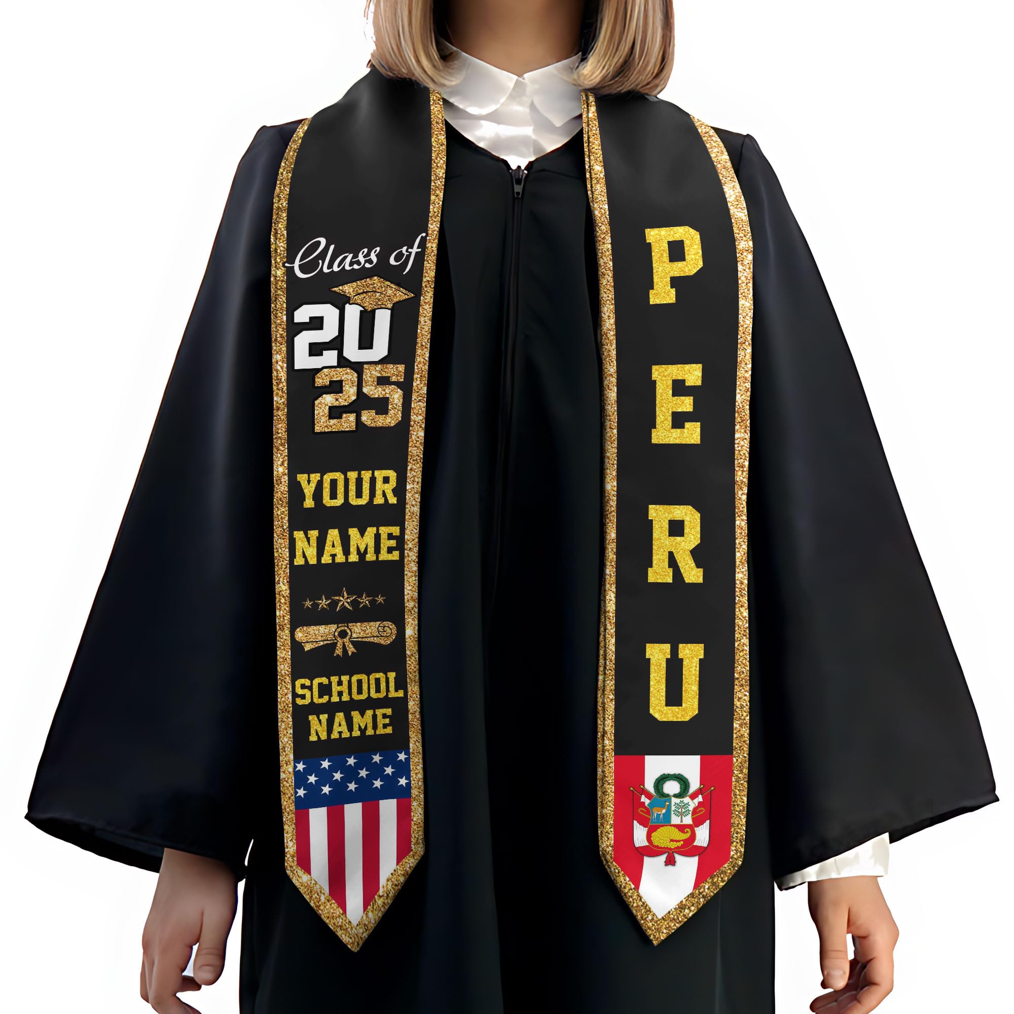 MonkeyVan Personalized Peruvian Graduation Stole, Peruvian Stoles Class Of 2025, Peruvians Graduation Sash, Custom Peru Stole M91
