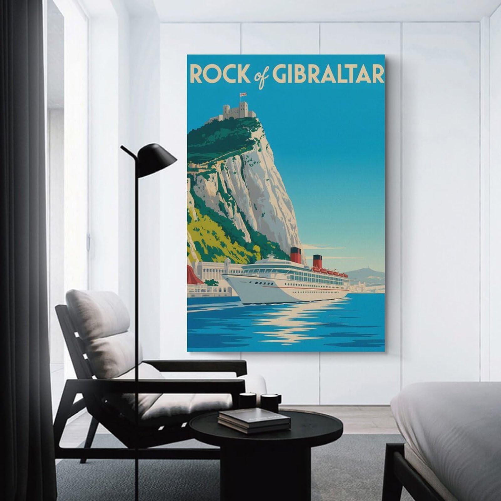 Junmoney Rock of Gibraltar Travel Decorative Canvas Print, 24x36inch(60x90cm), for Gallery Wall Decor And Room Displays, Wall Decor Suited to Curated Displays
