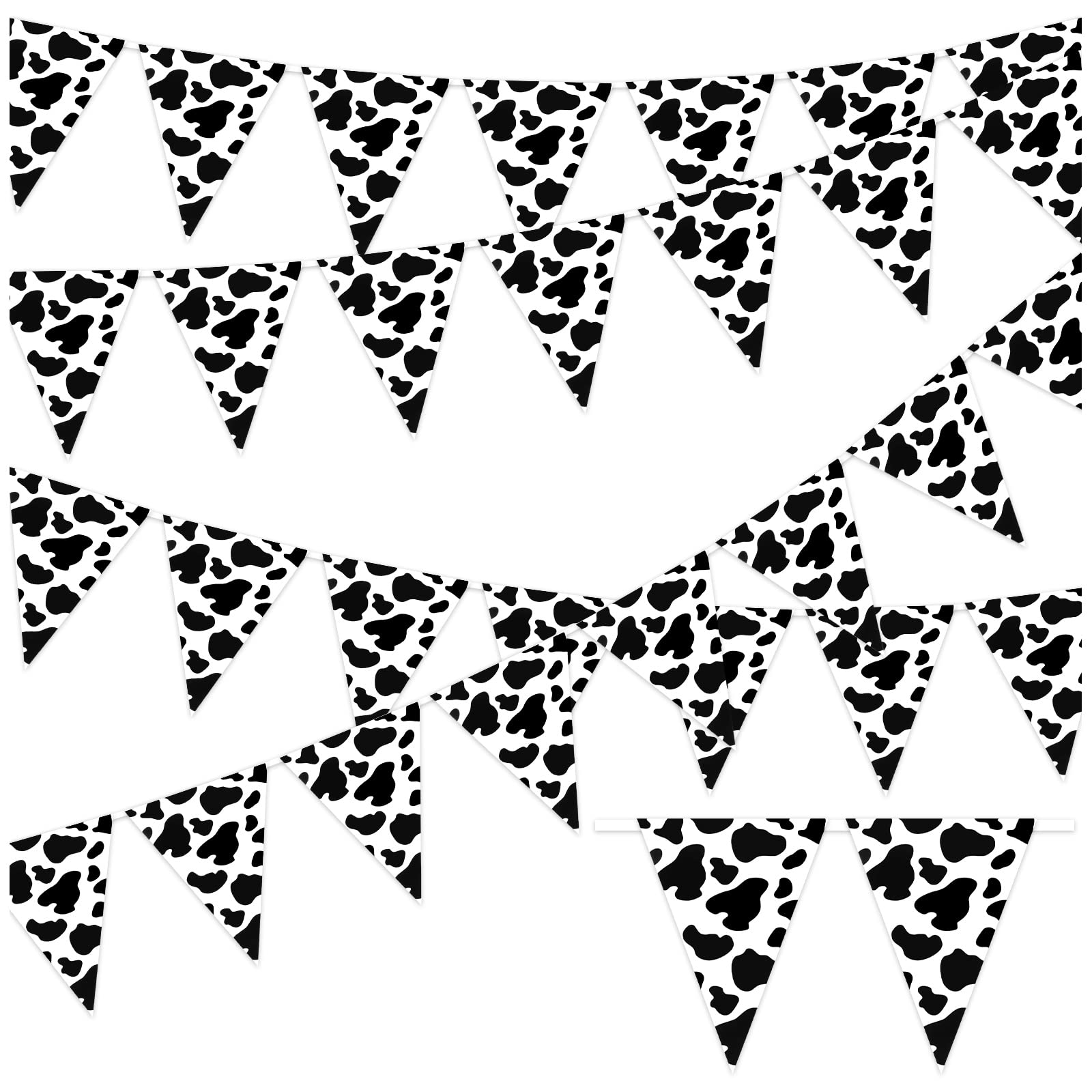 Banderines con estampado de vaca, banderines de vaca, patrón de vaca, suministros de fiesta de cumpleaños, pancarta de estilo granja para decoraciones de fiesta temática de vaquero occidental