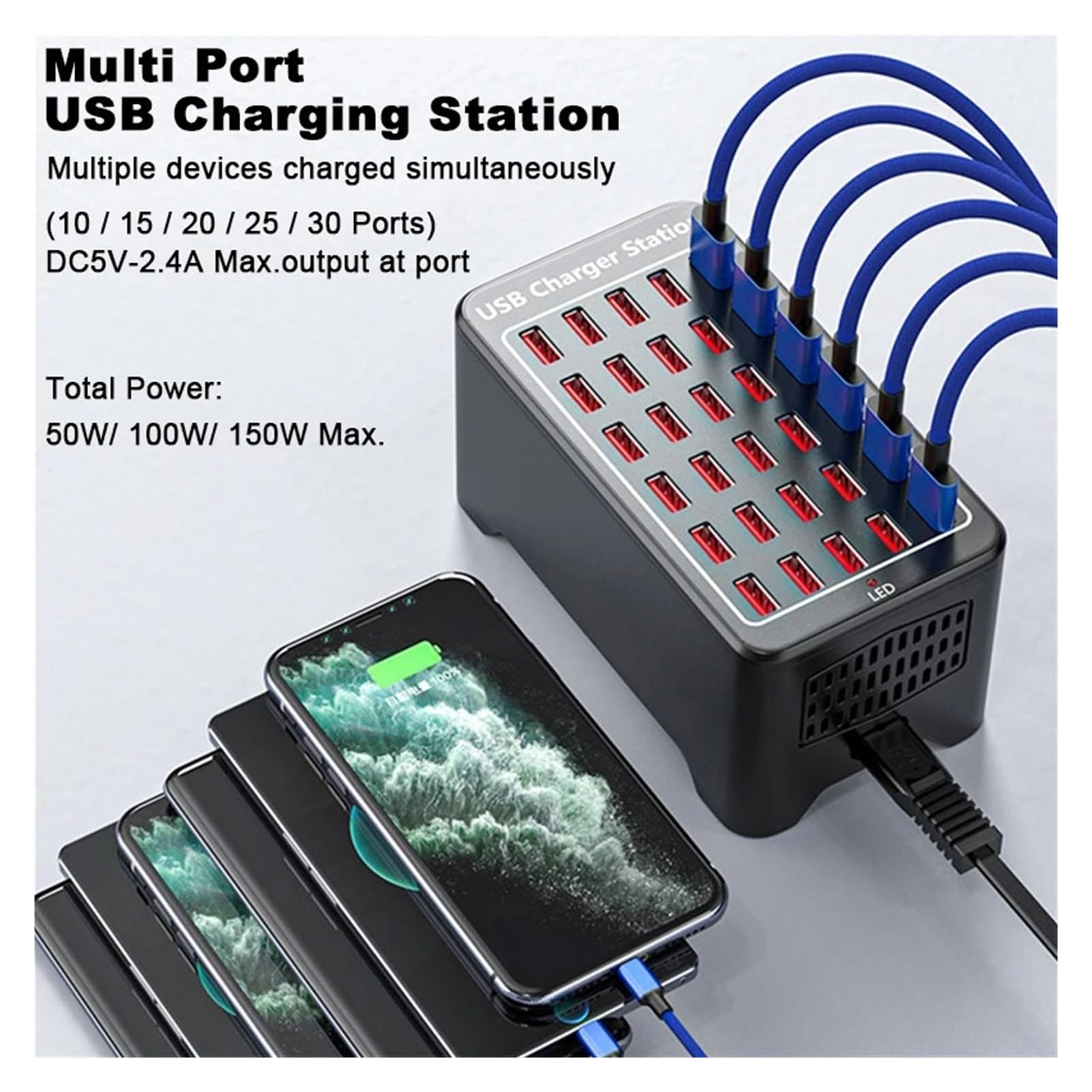 Stacja ładująca USB 10 15 20 25 30 Wieloportowa stacjonarna ładowarka USB do zasilacza telefonu i tabletu(25 Port USB(150w))