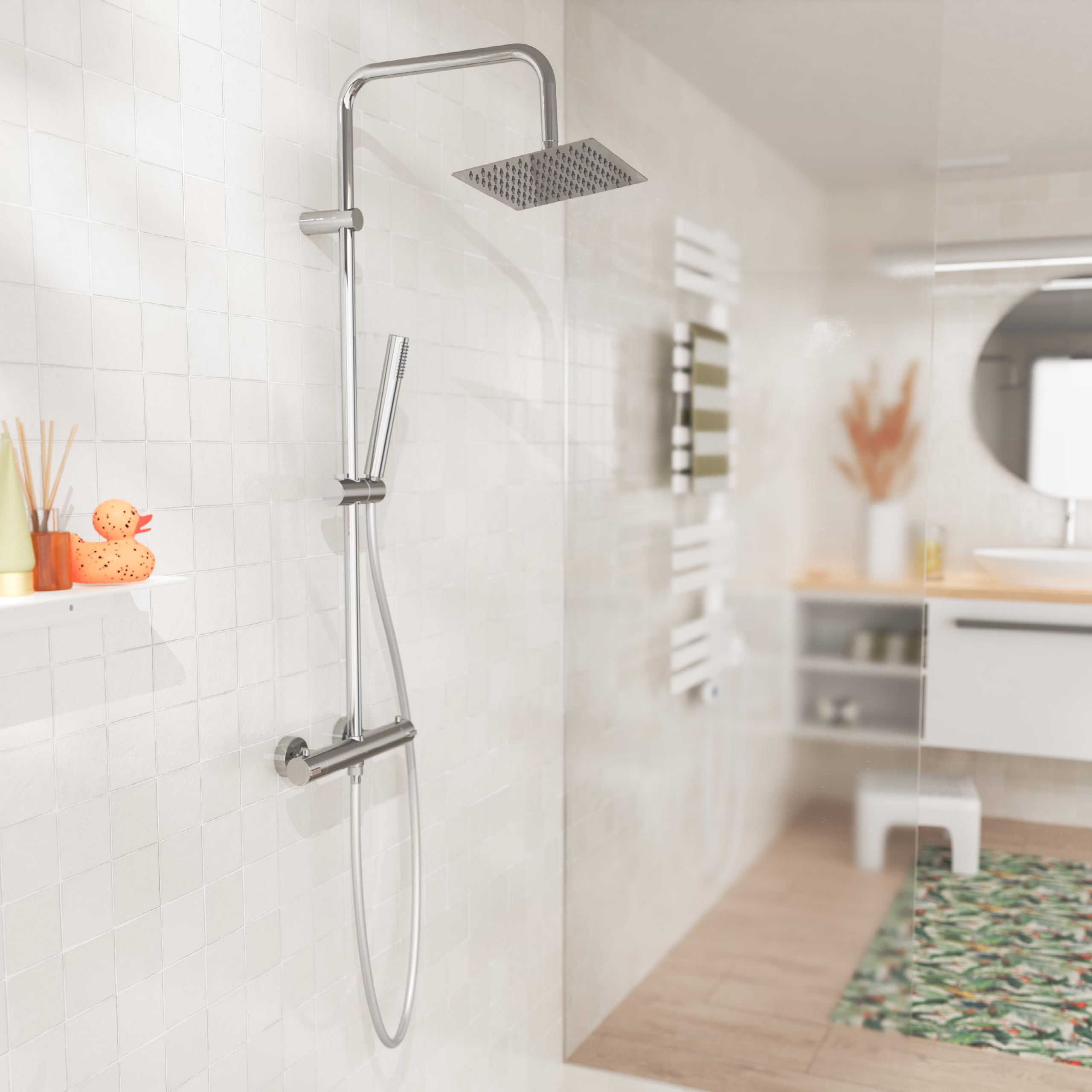 EISL ShowerStar Mitigeur Douche Thermostatique 2 en 1, Effet Pluie 20x20 cm