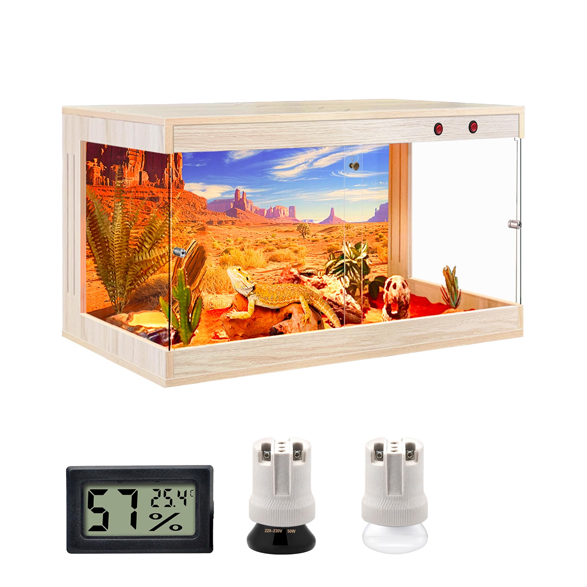 Royxen Reptile Enclosure,31 Gallons Reptile Tank with Wooden Top and Lockable Design,Tempered Glass Bearded Dragon Tank for Lizard Gecko Habitat (Oak,24" Length)