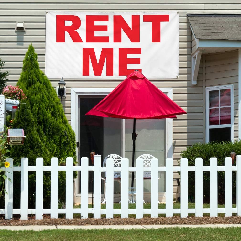 Vinyl Banner Multiple Sizes Rent Me Red Business Outdoor Weatherproof Industrial Yard Signs 4 Grommets 16x40Inches