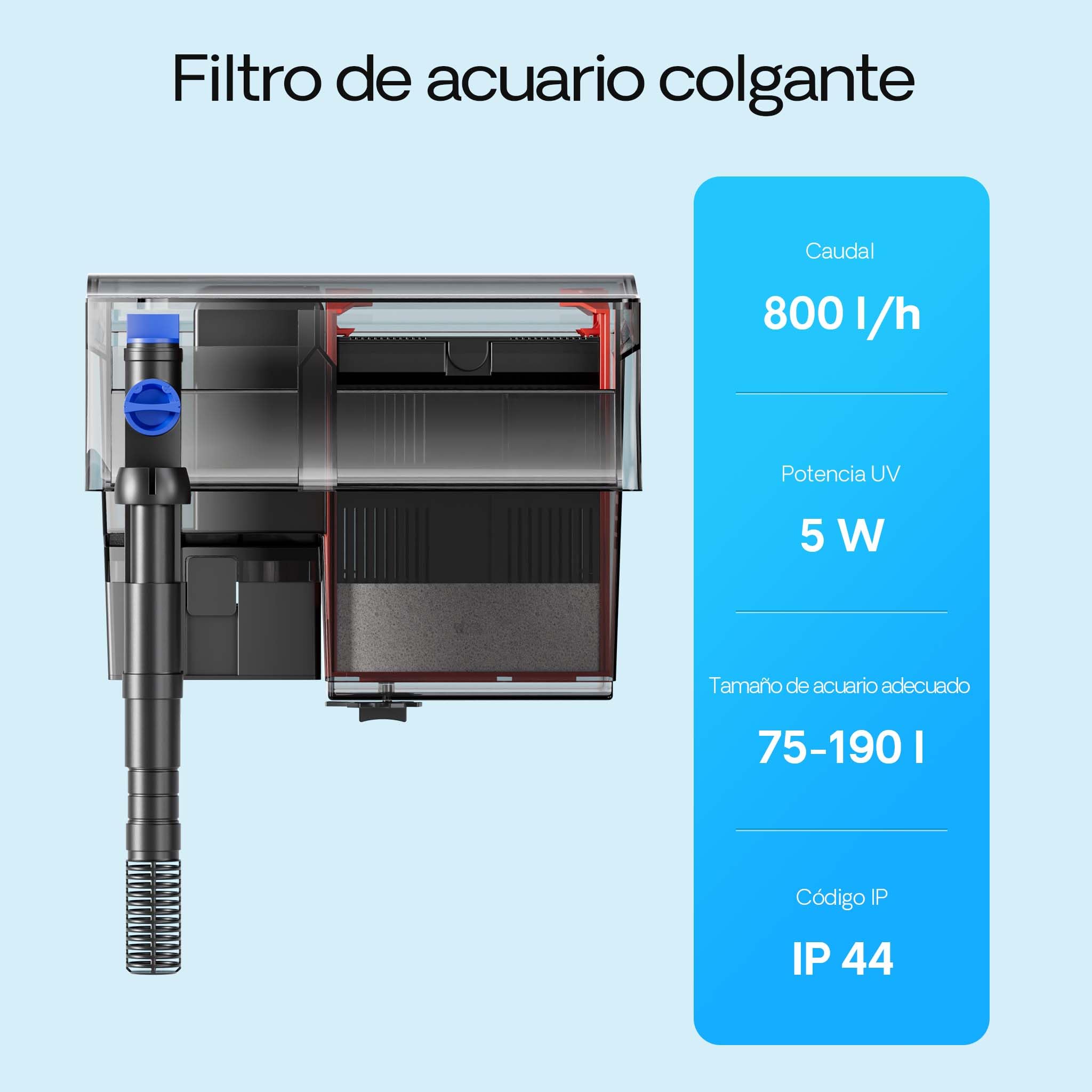 SunSun CBG-800 Filtro de Acuario Externo Colgante 800 l/h lámpara UVC 5 W integrada para acuarios de hasta 190 l, filtrado multietapa