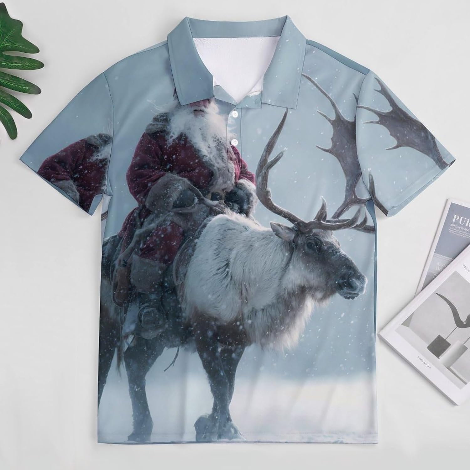 Christmas Santa Riding Deer Womens Polo Shirt Short Sleeve Golf Shirts Casual T-Shirt Top