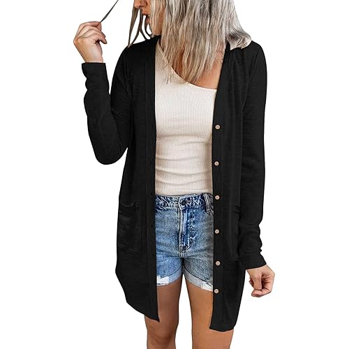 MEROKEETY Women's Open Front Lightweight Cardigan Long Sleeve Button Down Loose Outwear