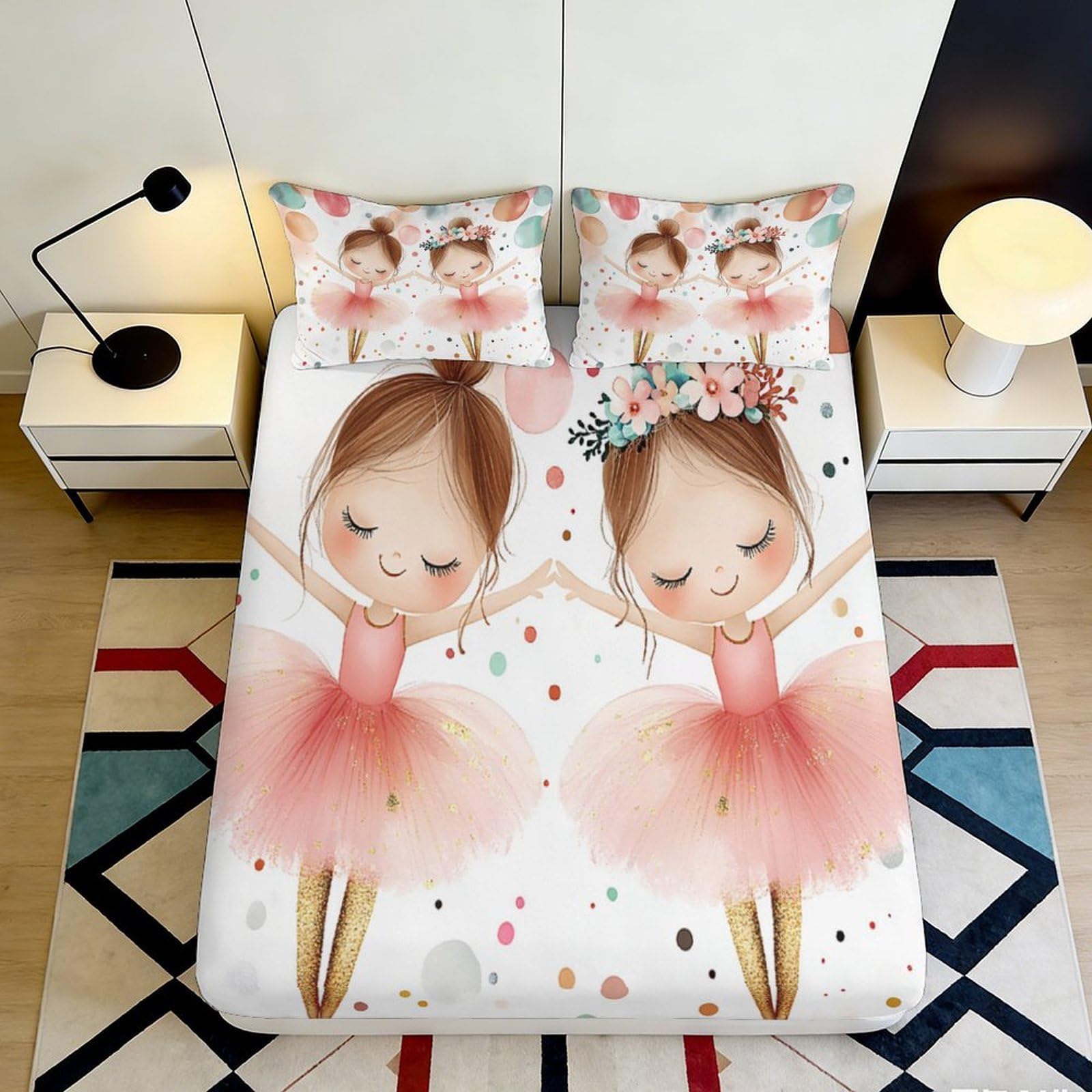 Pnayamiorkfel Style-10 3D Printed Ballet Princess Fitted Sheet Microfiber Pink Bedroom Decor Anti-Slip Bed Cover For Home Guest Room 90X200x25cm