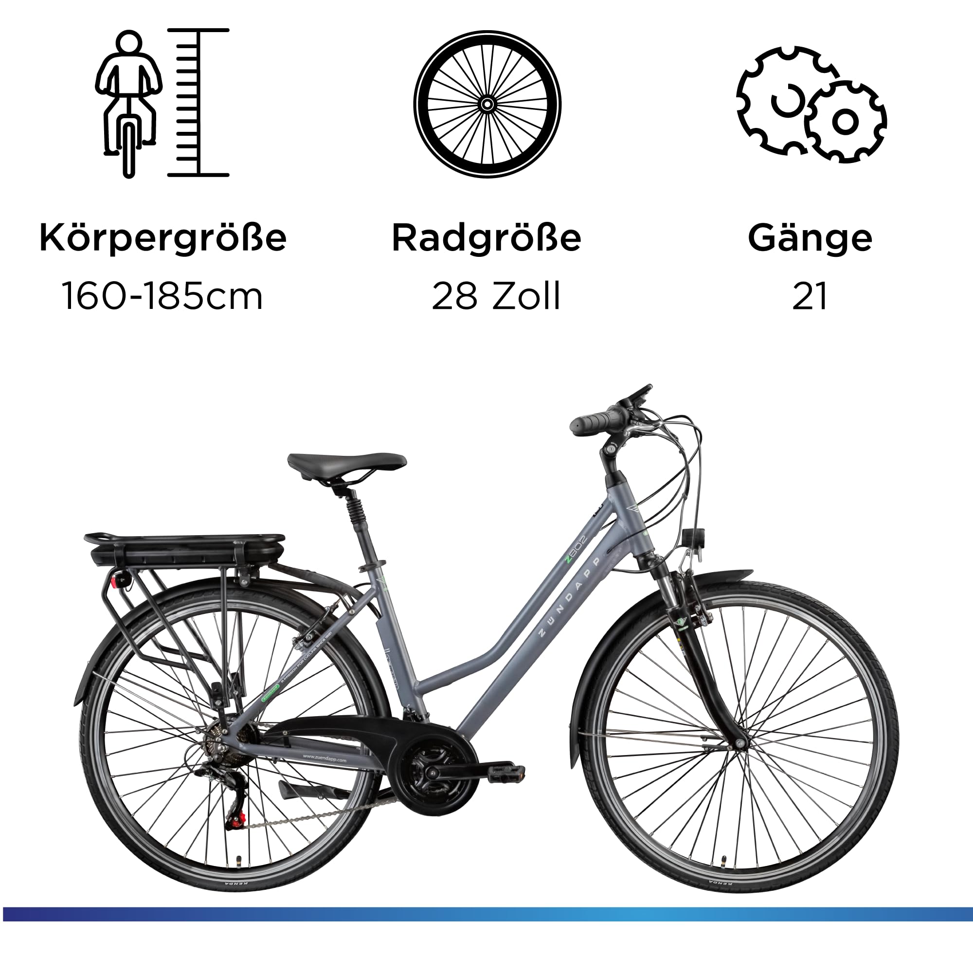 ZÜNDAPP Z802 E Bike Trekking 155-185 cm Fahrrad 21 Gänge, bis 115 km, 28 Zoll Elektrofahrrad mit Beleuchtung und LED Display, Ebike Trekkingrad