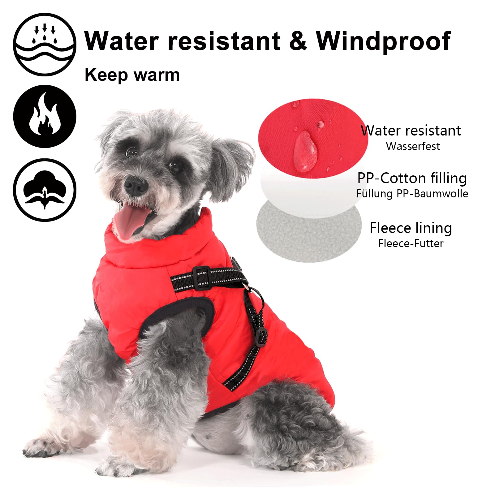 Aywoja Cappotto Cane Invernale, caldo, cappotto per cani con pettorina, impermeabile, lavabile in lavatrice, con strisce riflettenti, resistente anello a D