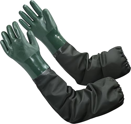 Guantes de estanque de brazo completo de 27 pulgadas, guantes reutilizables largos y resistentes con forro de algodón, guantes protectores de látex