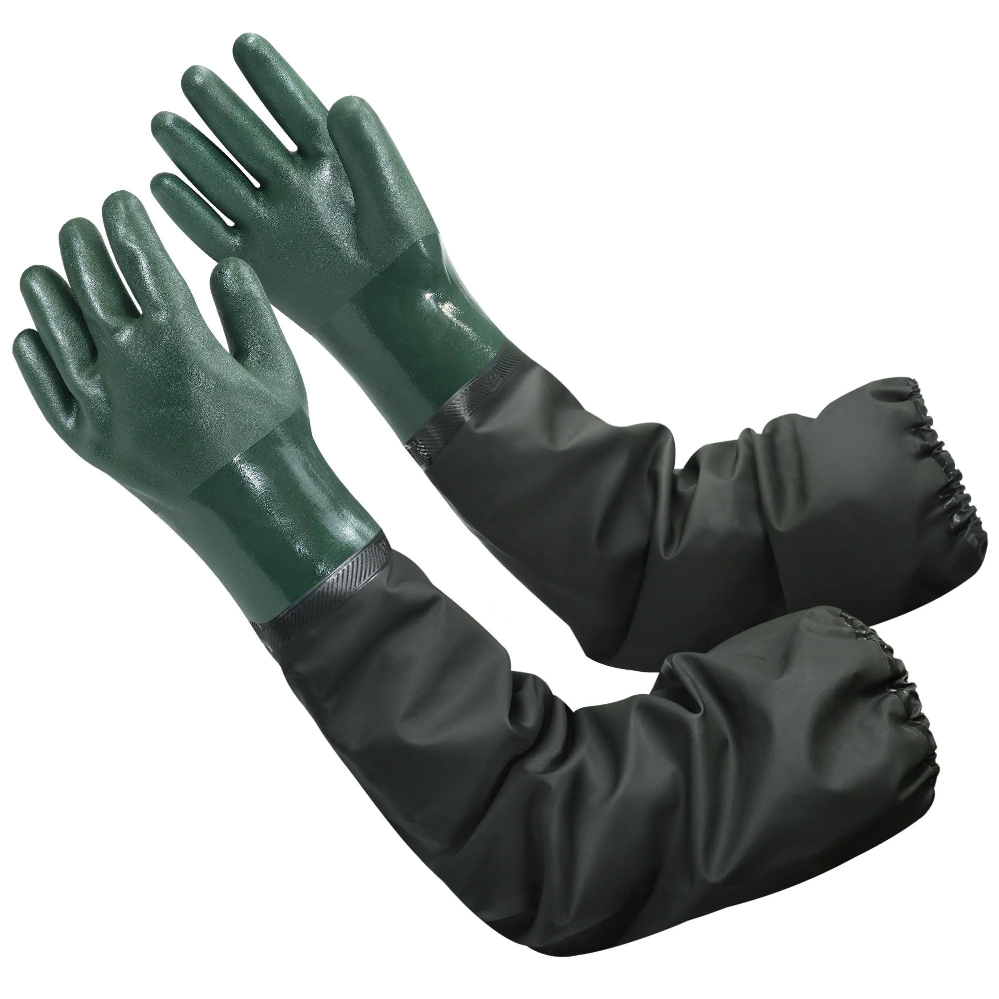 27" Full Arm Pond Gloves, Long Heavy Duty Gloves with Cotton Lining, Waterproof Rubber Chemical Resistant Glove