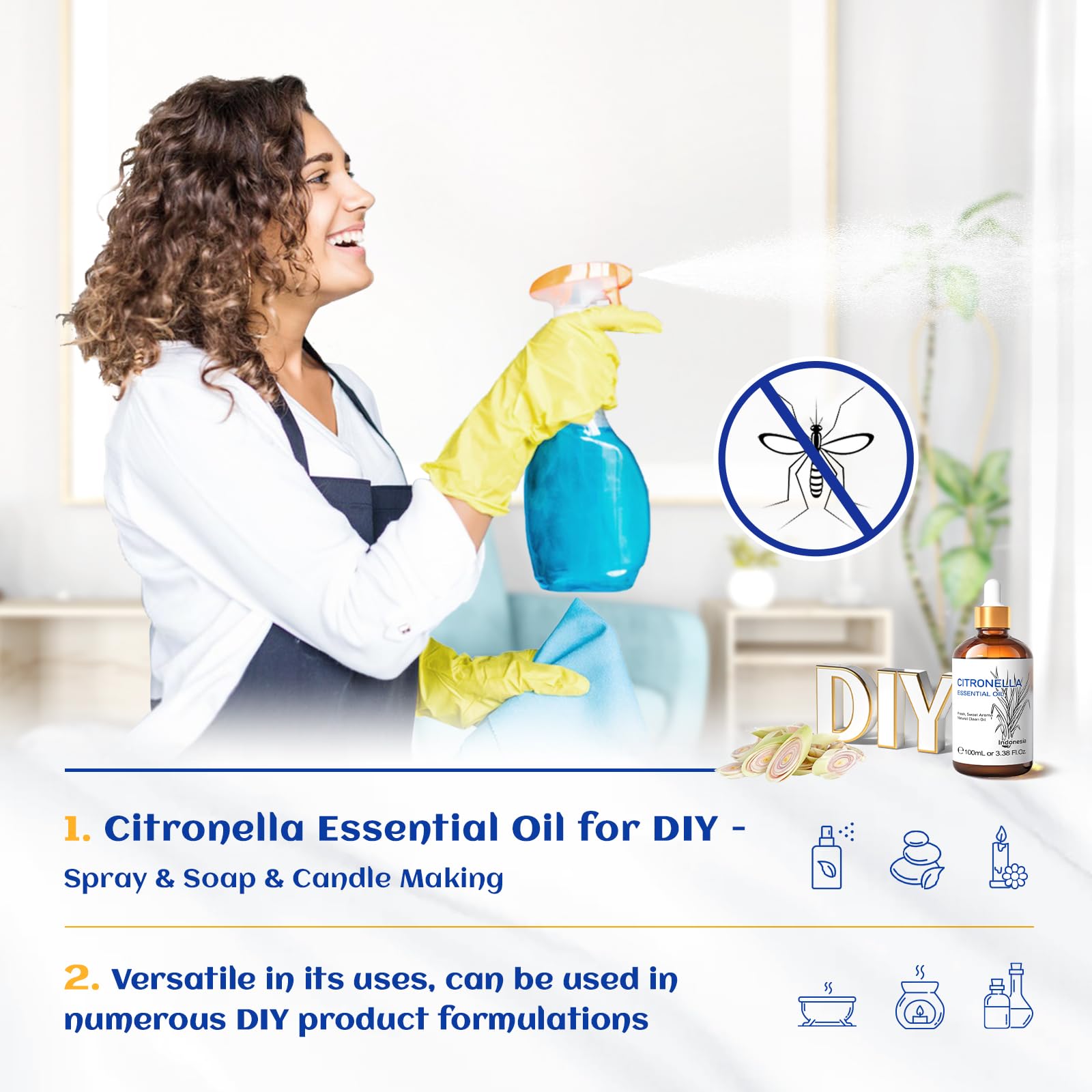 HIQILI 100ML Olio essenziale di citronella per spray fatti in casa, da aggiungere al diffusore 100% puro e naturale non diluito