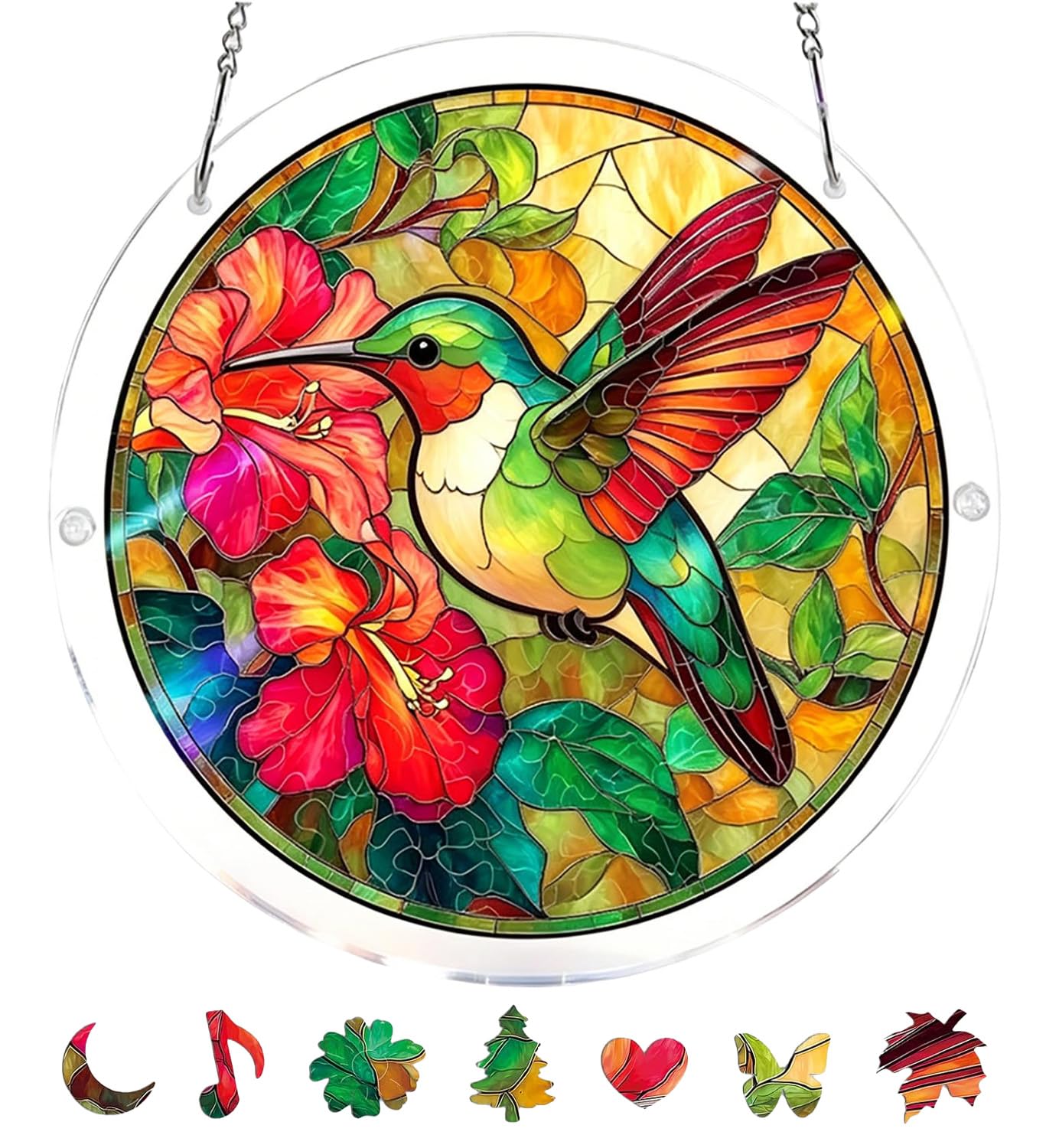 Acrylic Jigsaw Puzzle Suncatcher - 7.9in Sun Catcher Stained Glass Acrylic Puzzle, 83 Pieces Puzzle SunCatchers for Windows Home Decor Birthday Women Men Mom (Hummingbird Hibiscus)