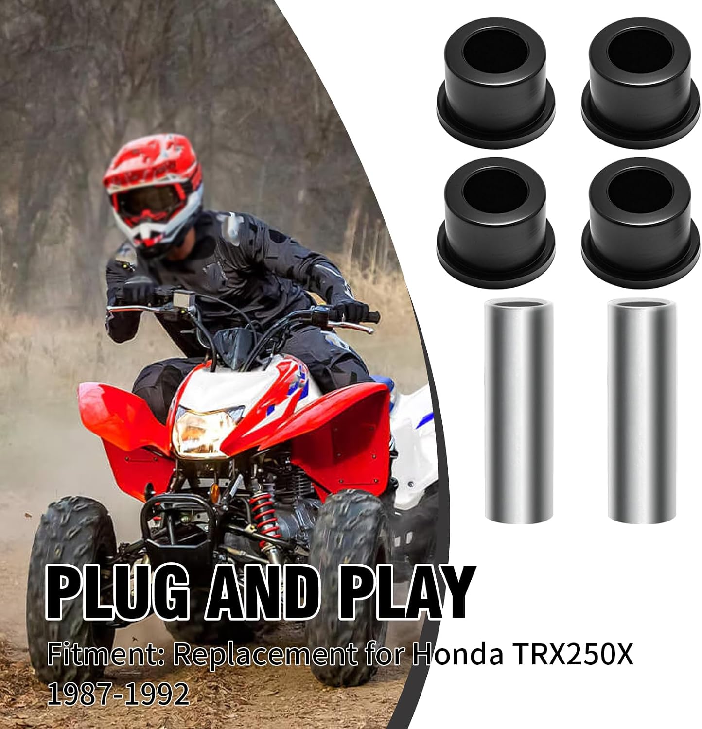 Full Set A-Arm Bushing Kit, Replacement for Honda TRX250X TRX300X TRX300EX TRX400X TRX400EX TRX450R TRX450ER TRX700XX, Front Upper and Lower A-Arm Bushing Kit