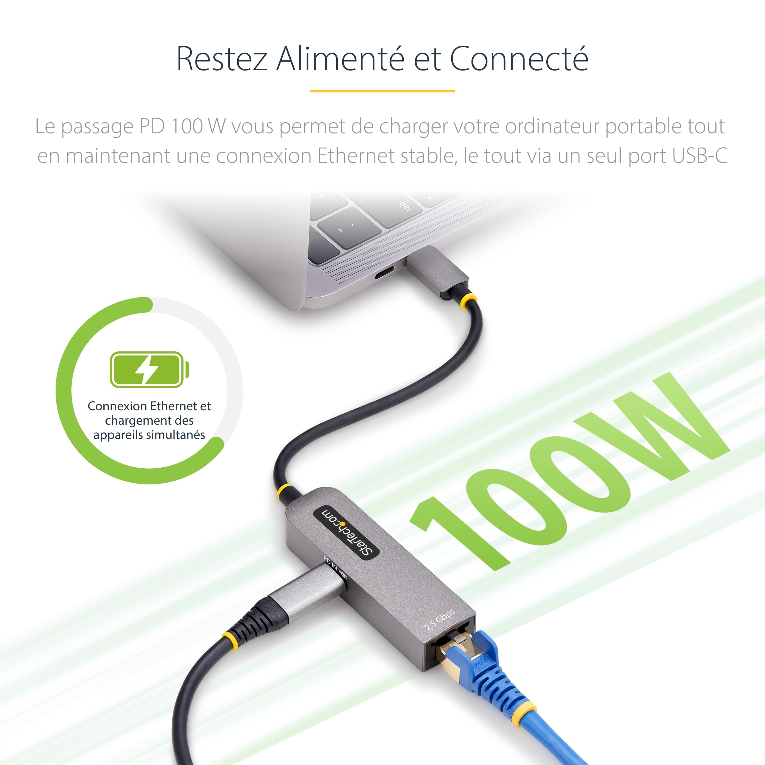 StarTech.com Adaptateur USB-C vers Ethernet, NIC, 100W PD Pass-Through, Adaptateur Réseau USB 3.0 Type-C 1Gbps Multi Speed