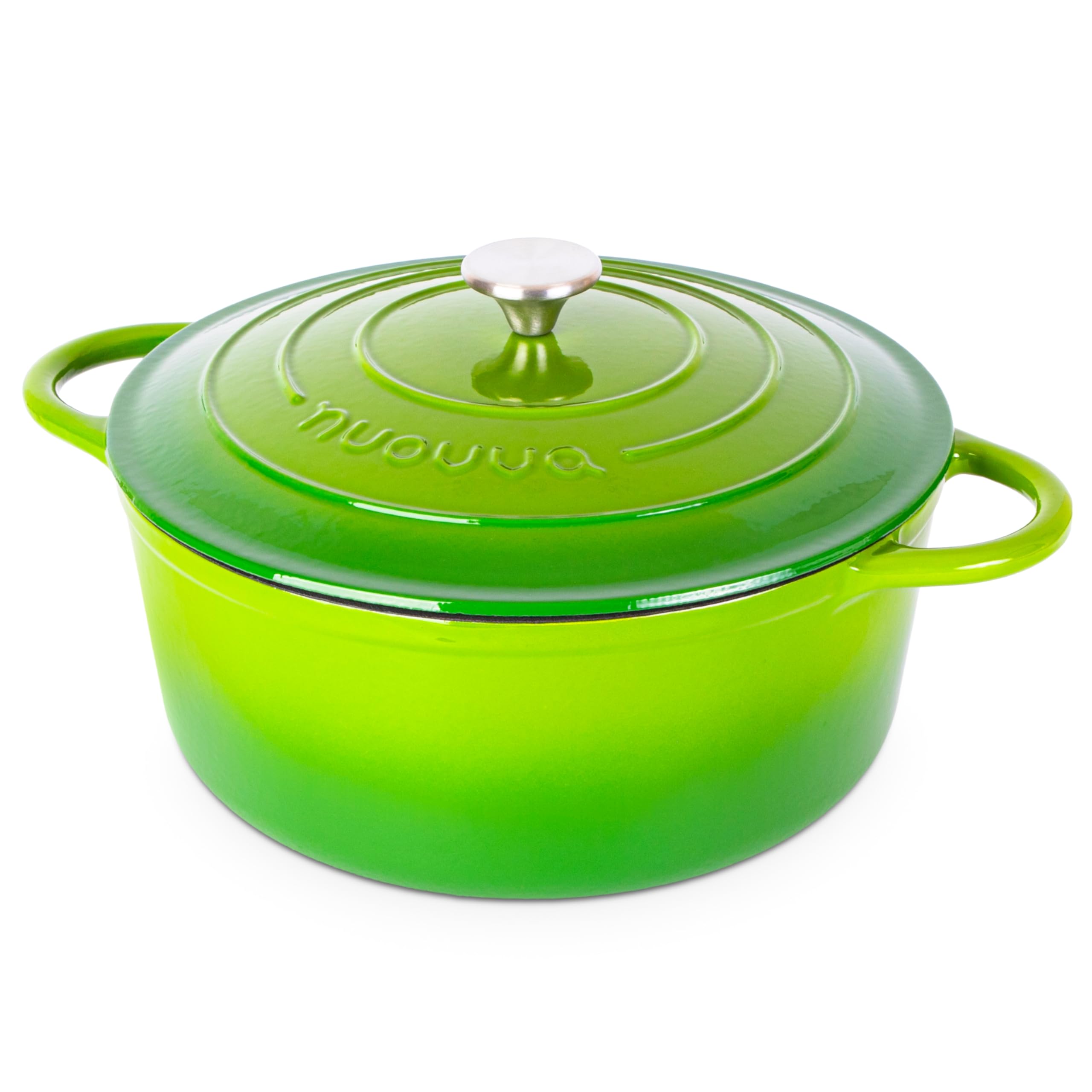 Cast Iron Dutch Oven with Lid – Non-Stick Ovenproof Enamelled Casserole Pot – Sturdy Dutch Oven Cookware – Green, 7.3-Quart, 30cm – by Nuovva
