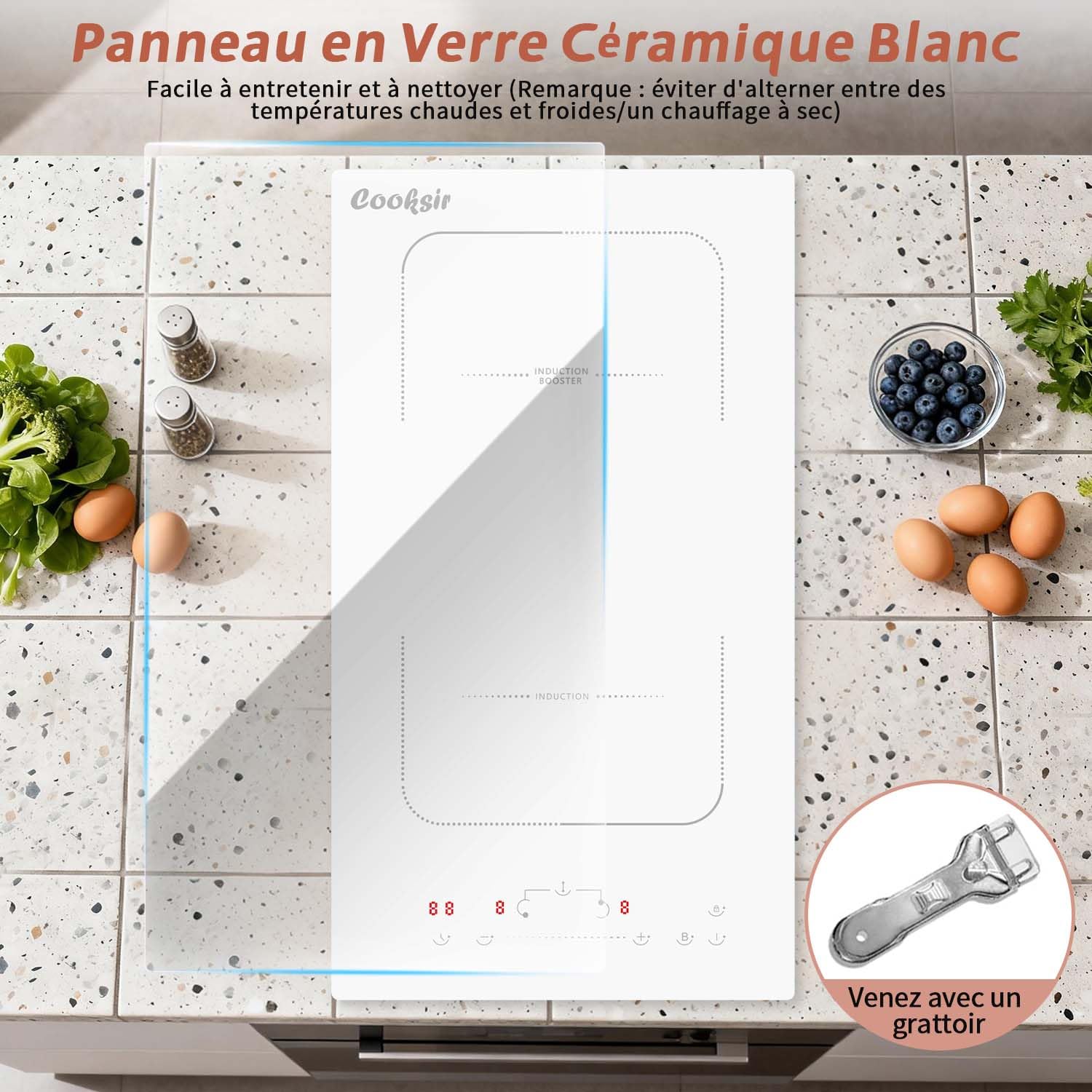 Blanch Plaque à Induction 2 Feux 30cm Encastrable 3500W Zone Flexible Curseur Tactile Verrouillage Sécurité 230V
