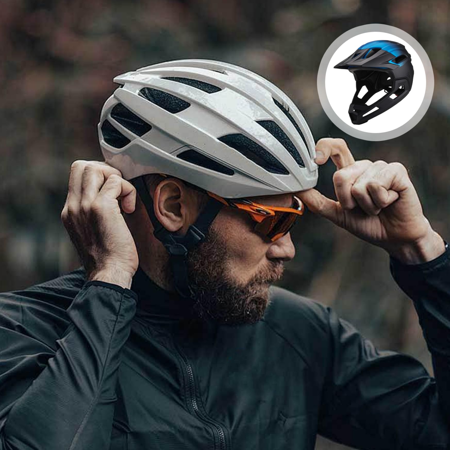 Casque de vélo intégral et Demi-Jet pour Adultes (Hommes et Femmes), résistant au Vent, avec mentonnière Amovible, léger Ajustable, idéal pour Les Sports de Plein air comme Le VTT Le vélo d