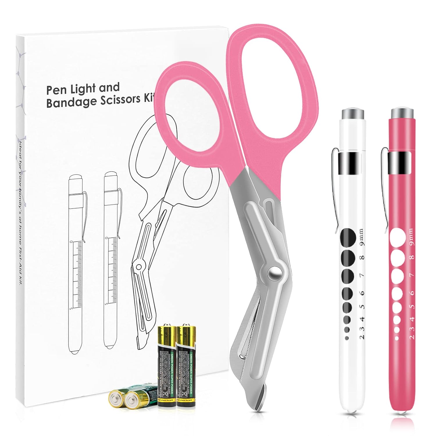 Pen Light and Bandage Scissors 3 Pack, Reusable LED Pupil