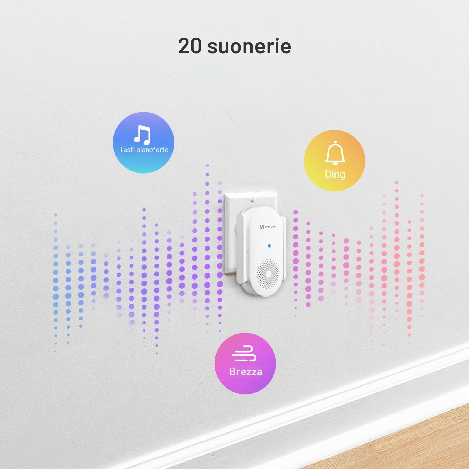 EZVIZ Campanello Wi-Fi per interni, volume regolabile da 0 a 72 dB, 20 suonerie, installazione plug-in, allarme acustico in tempo reale, controllo app, facile installazione, protezione della privacy,