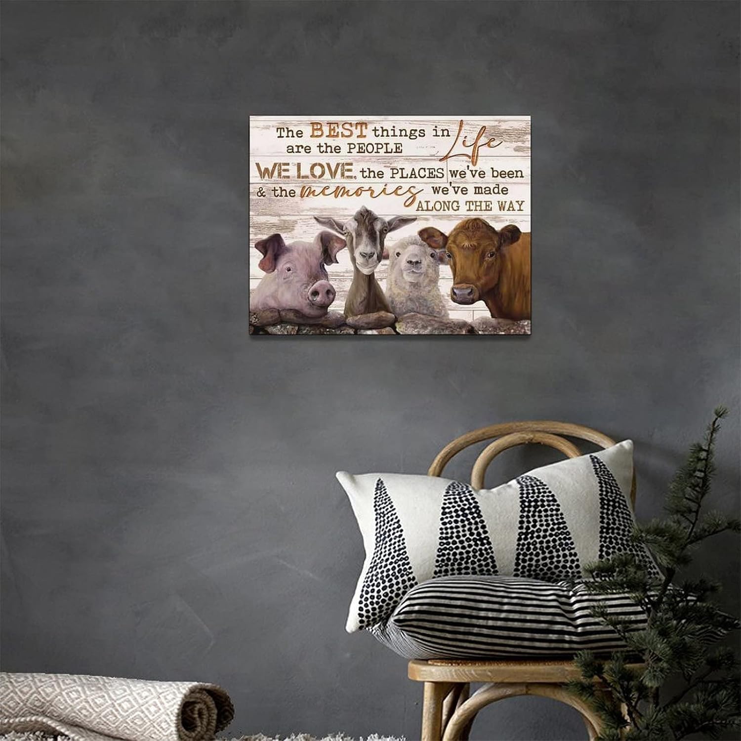 Farmhouse Animal Wall Art Rustic Pig Cow Canvas Prints Painting Country Farm Pictures Framed Artwork Home Decor for Kitchen Bathroom Dining Living Room 16"x12" image 3