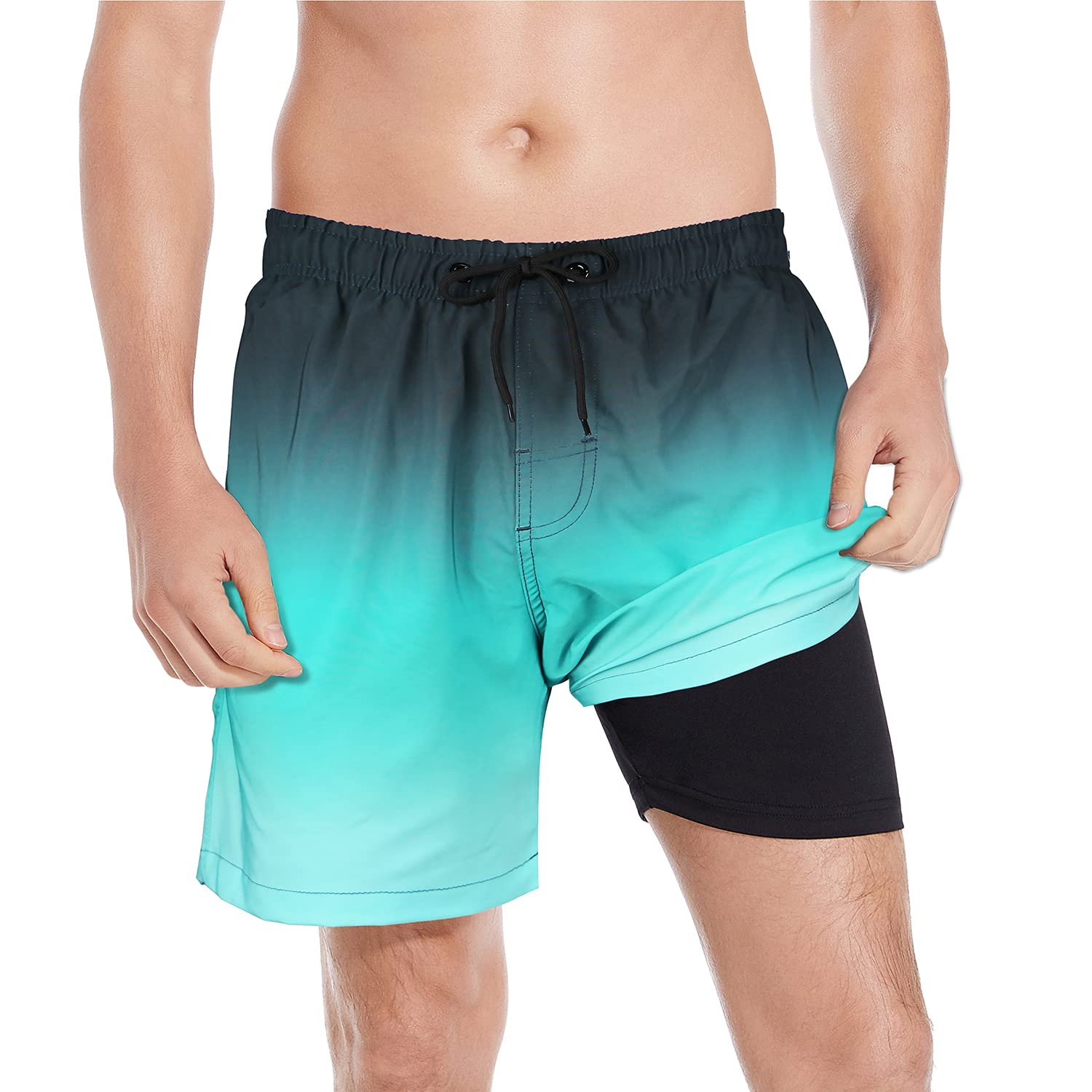 MILANKERRMen's 5.5 inch Inseam Swim Trunks Compression Boxer Brief Lined Swim Shorts Stretch Beach Quick Dry Surfing Board Shorts with Pockets