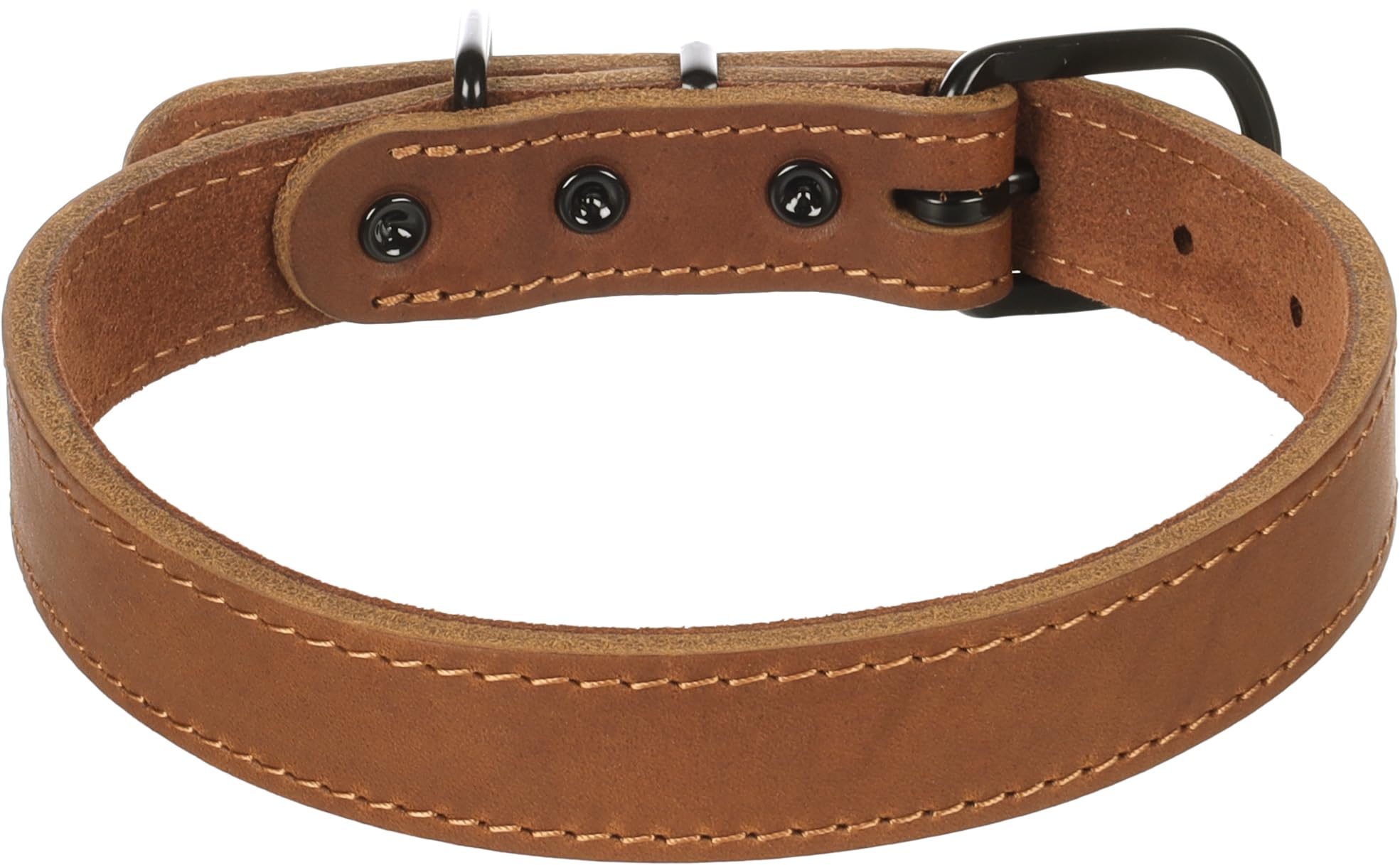 Brede Leren halsband hond Montana cognac L