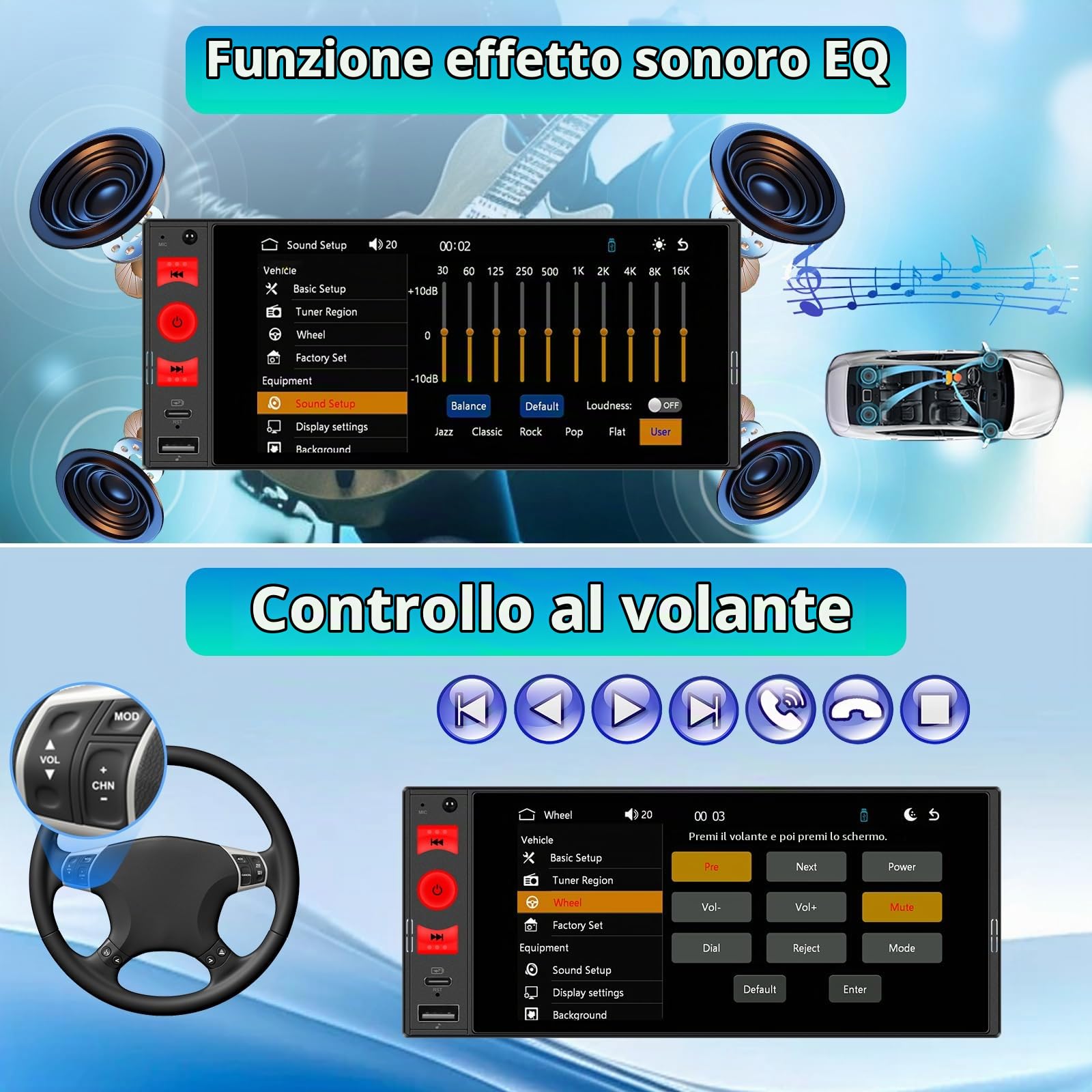 Stereo Auto Bluetooth con Schermo, Wireless Android Auto CarPlay Autoradio 1 Din con HD Touchscreen, Mirror Link, FM, USB/TF/AUX, SWC, Single Din Car Radio & Type-C