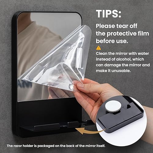 Miniatura 3 de TAILI Espejo de ducha sin niebla para afeitarse con soporte para afeitar, espejo sin niebla, espejo de ducha con succión de ducha, espejo de baño