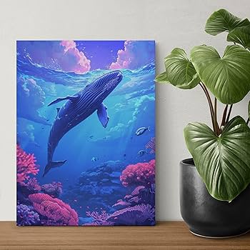Amazon.co.jp: 海底風景と巨大なクジラ 数字キットによる絵画